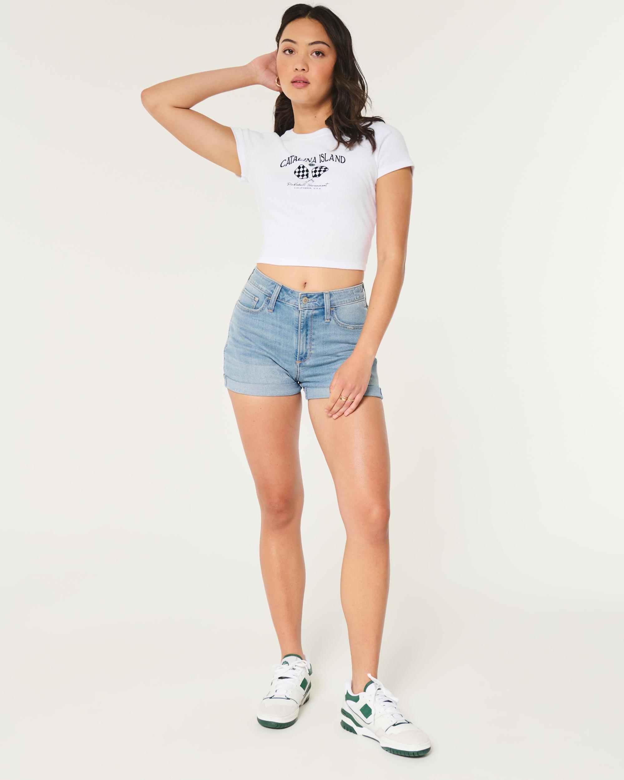 Curvy High-Rise Ripped Dark Wash Denim Shorts 3" Product Image