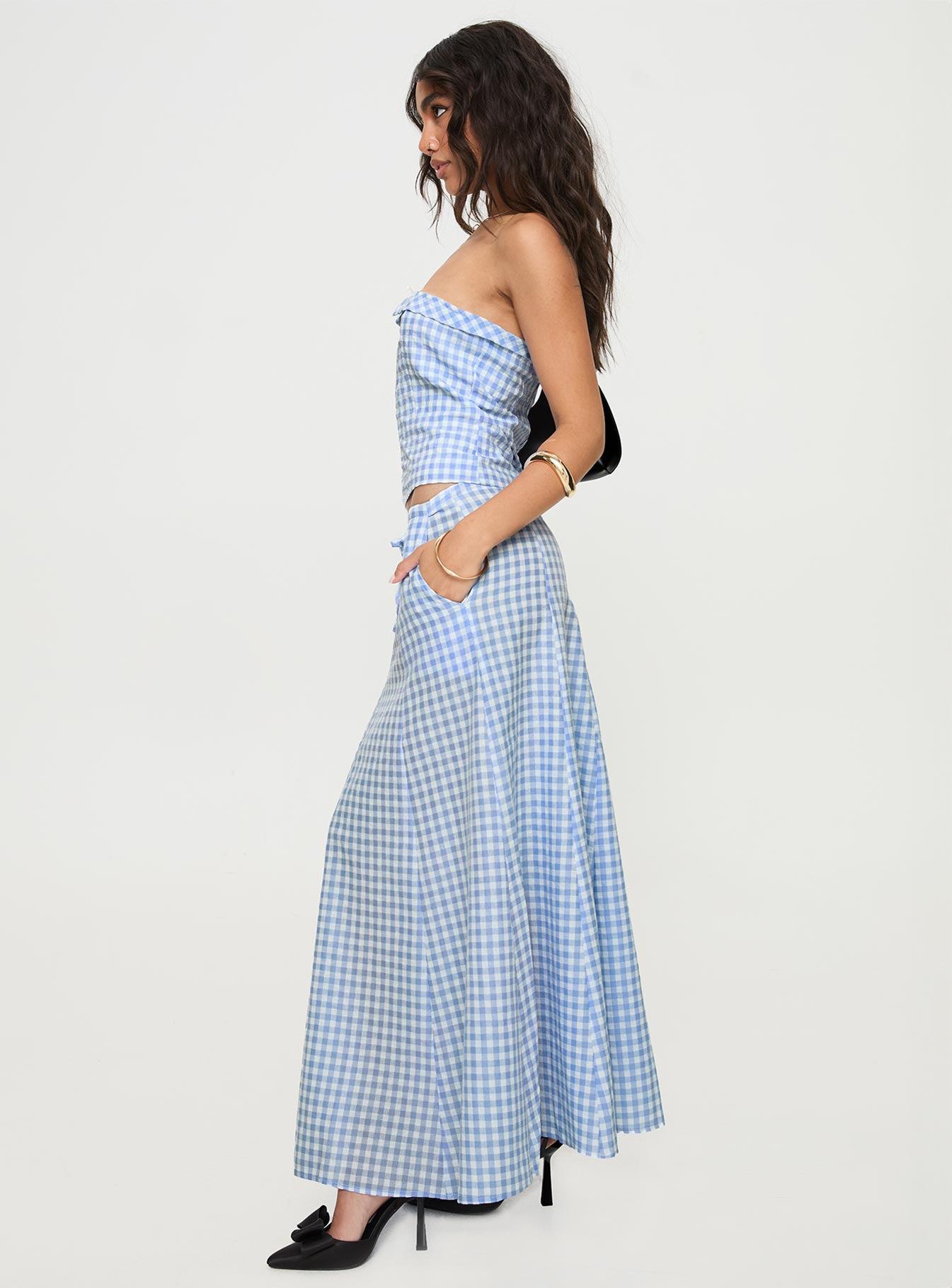 Carmino Maxi Skirt Blue Check Product Image