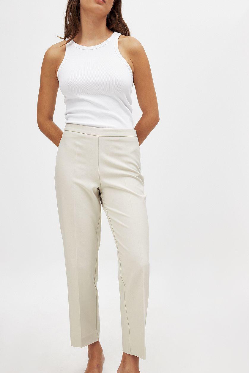 Cropped Mid Waist Pants Beige Product Image
