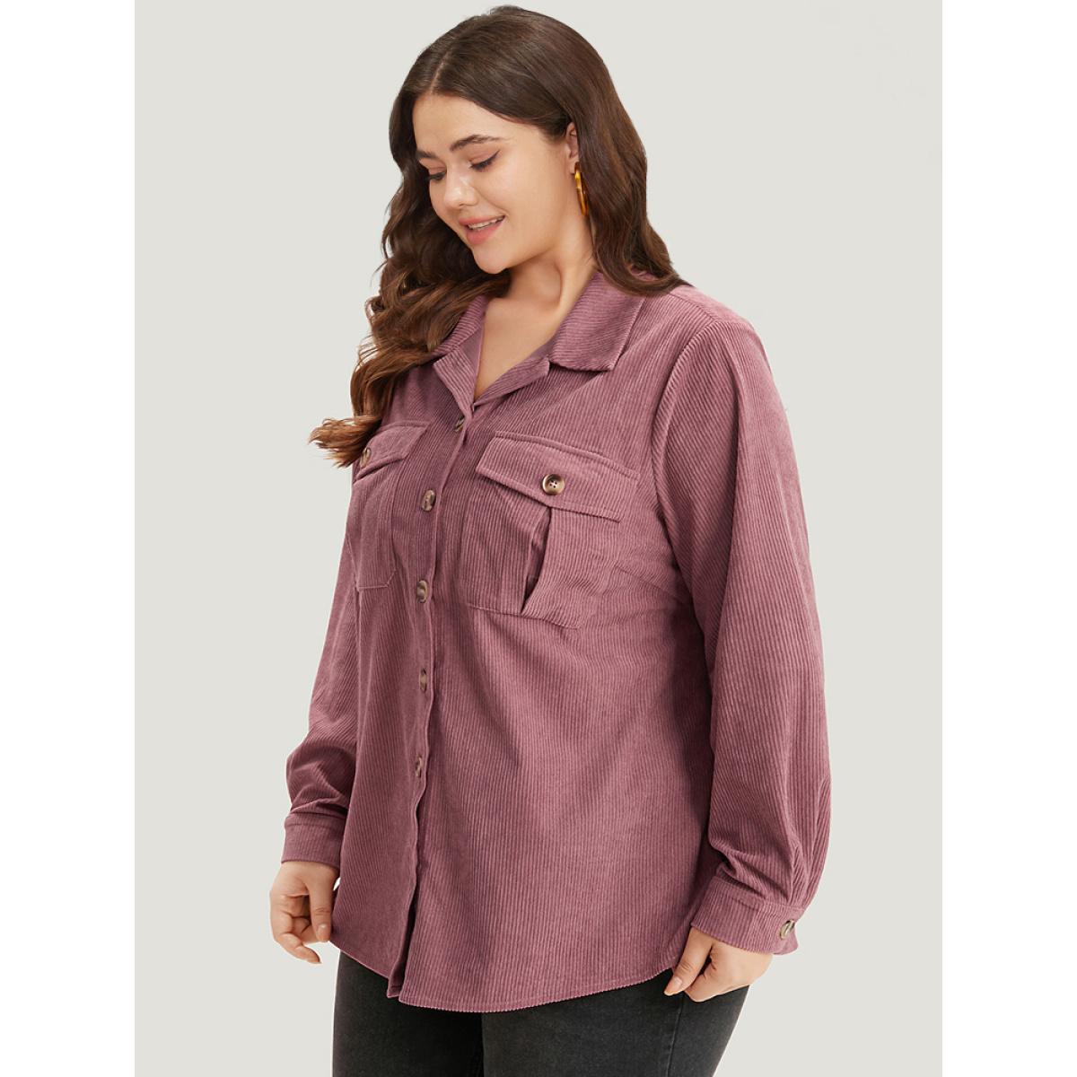 Plus Size Plain Texture Pocket Button Through Shirt Collar Coat Women DustyPink Casual Texture Ladies Dailywear Winter Coats BloomChic 10/M Product Image