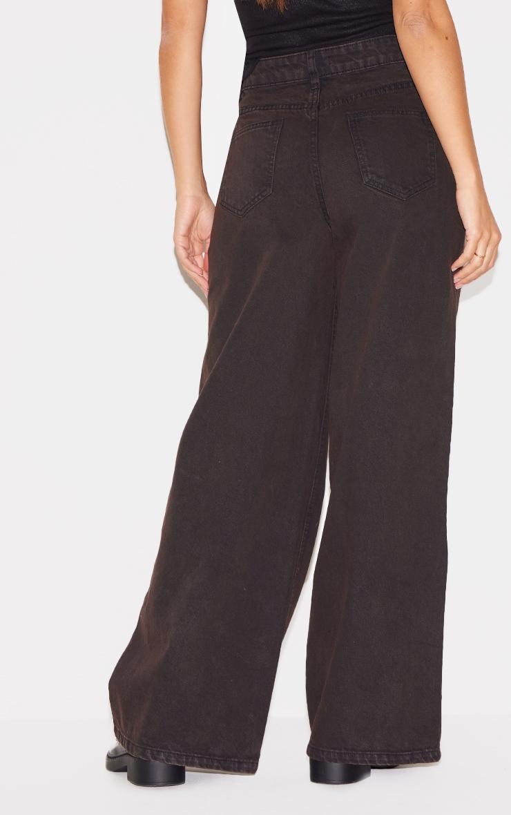 Dark Chocolate Mid Rise Button Waistband Wide Leg Jeans Product Image