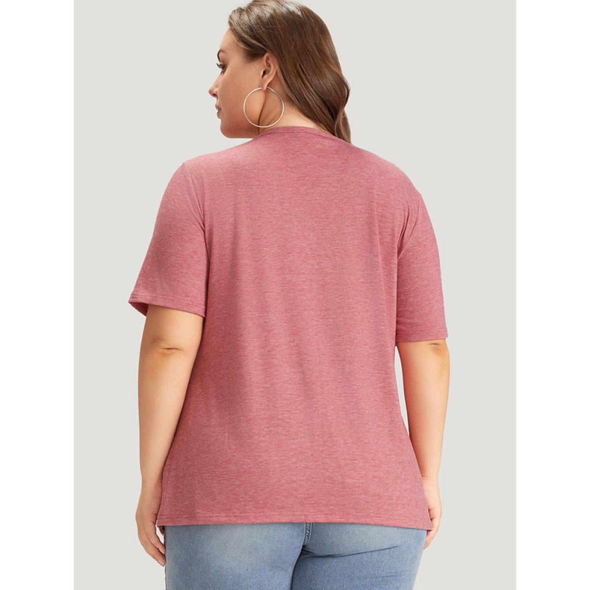 Plus Size Guitar & Letter Print Heather Crisscross Neck Graphic T-shirt Russet Women Casual Art&design Dailywear T-shirts BloomChic 12/L Product Image