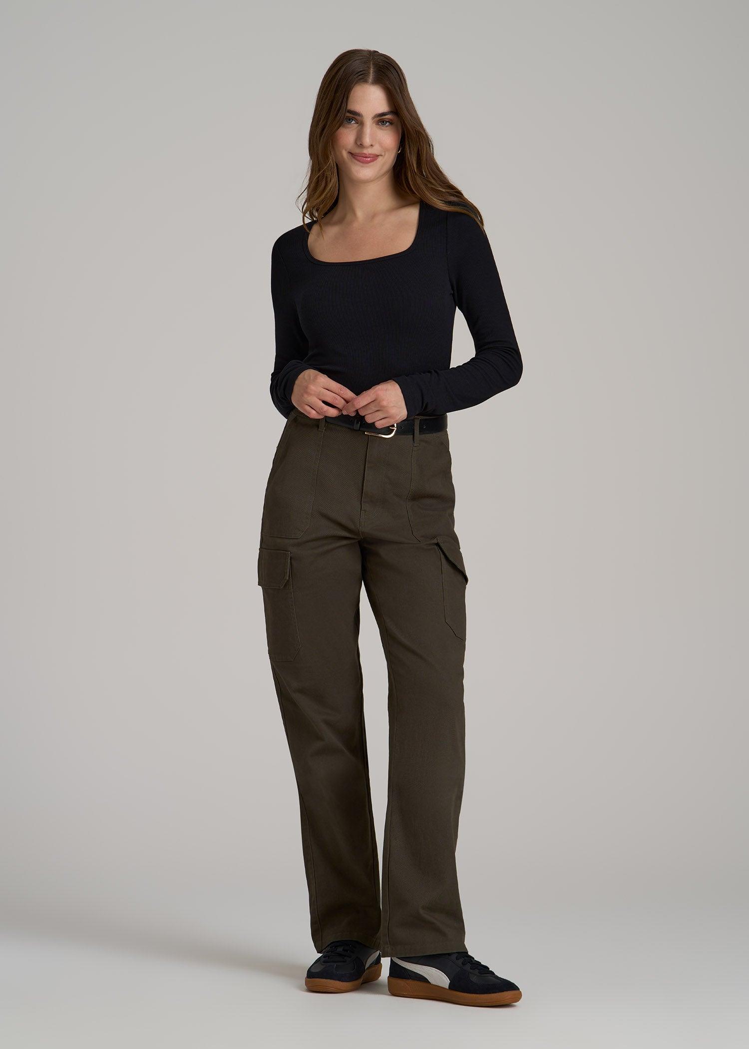 Long Sleeve Ribbed Squareneck Top for Tall Women in Black Product Image