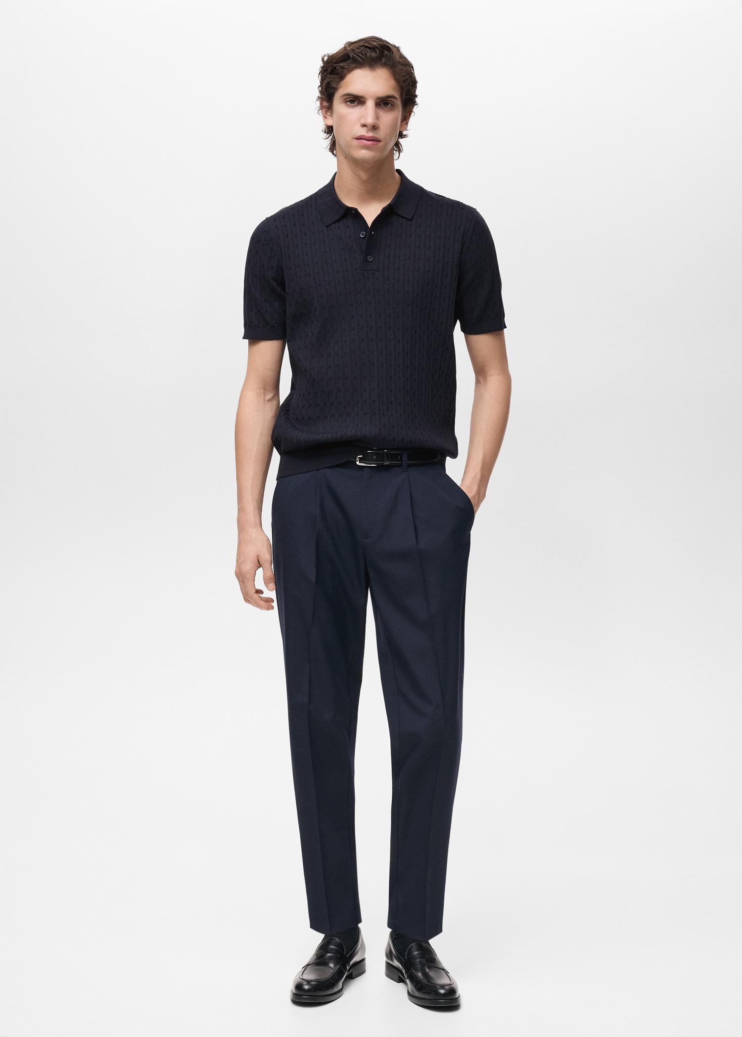 100% cotton braided knitted polo shirt - Men | MANGO USA Product Image