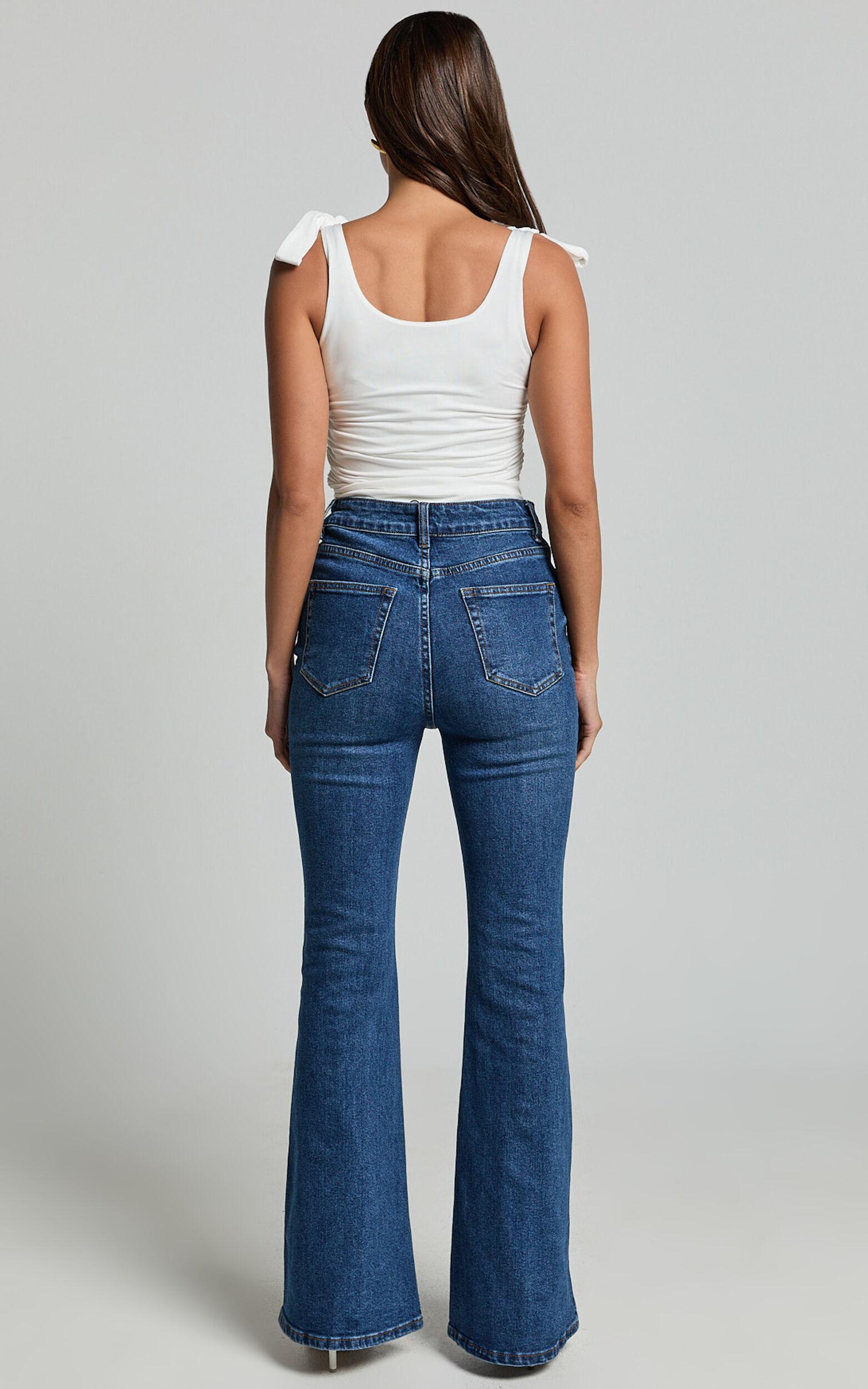 Tilda Jeans - High Waist Flare Denim Jeans in Dark Blue Wash Product Image