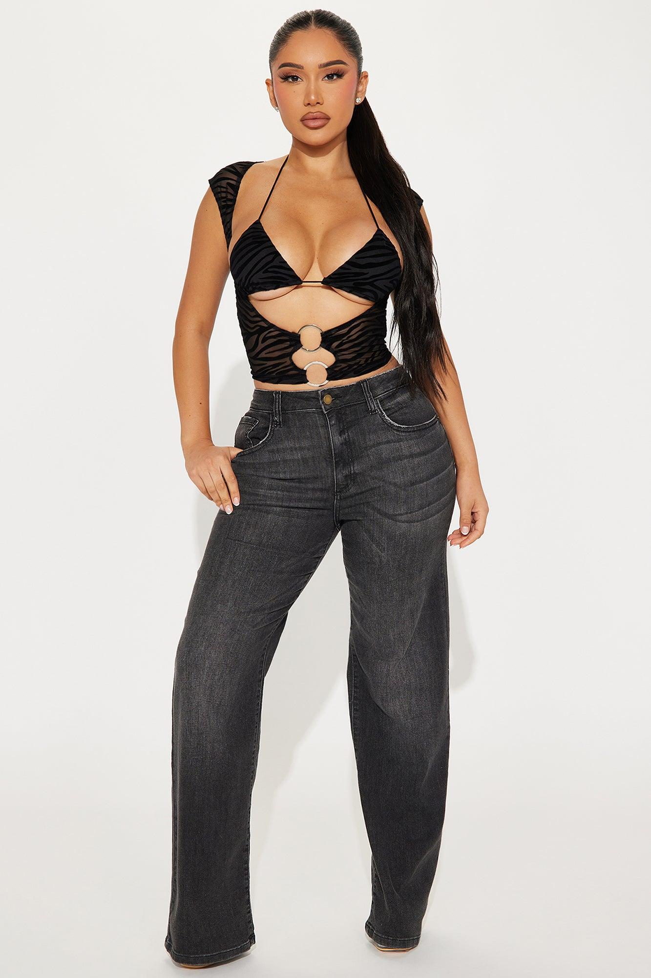 Maddie Cut Out Mesh Top - Black Product Image