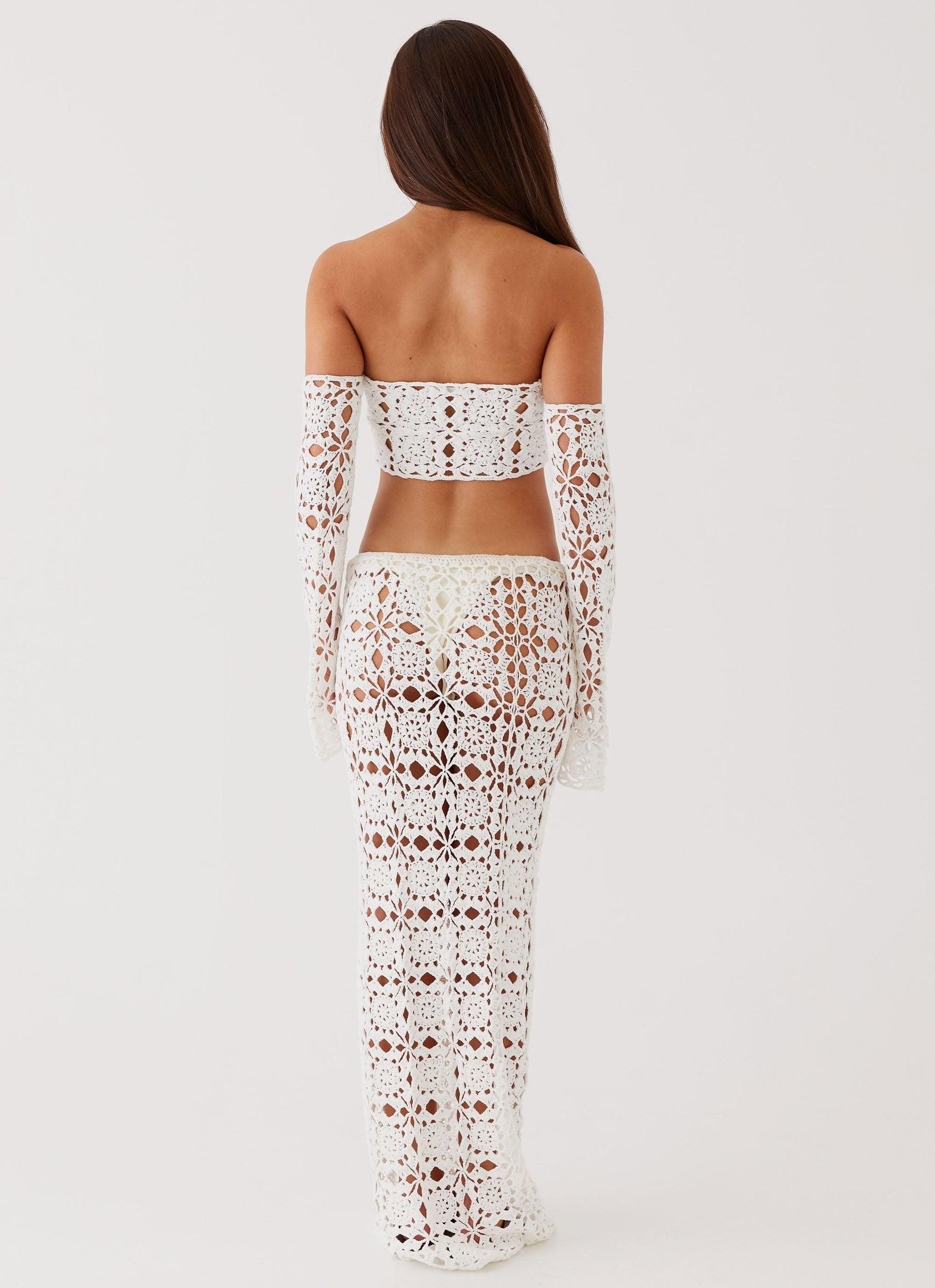 Sorrentino Crochet Long Sleeve Top - White Product Image