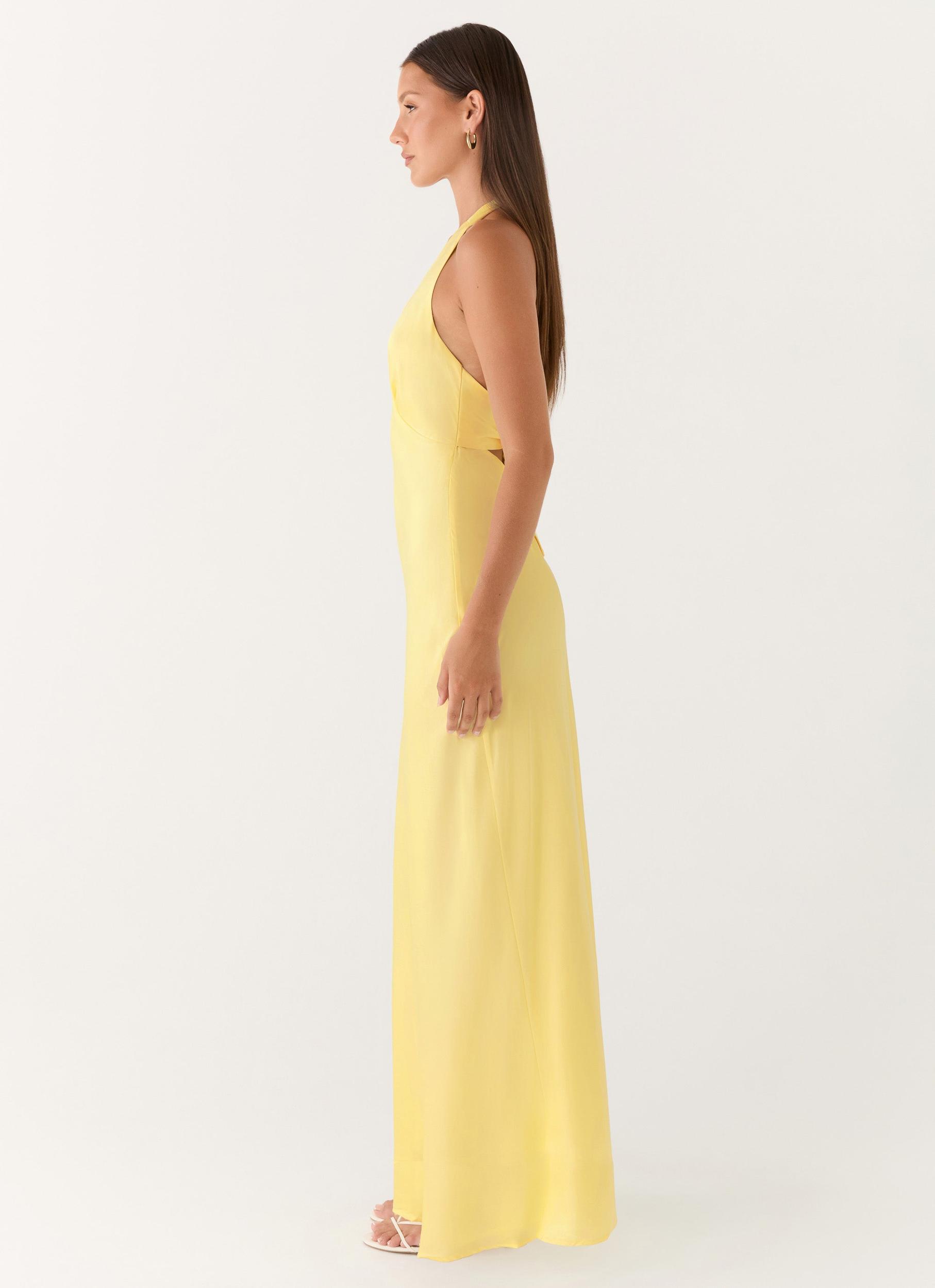 Heavy Hearted Satin Maxi Dress - Lemon Product Image
