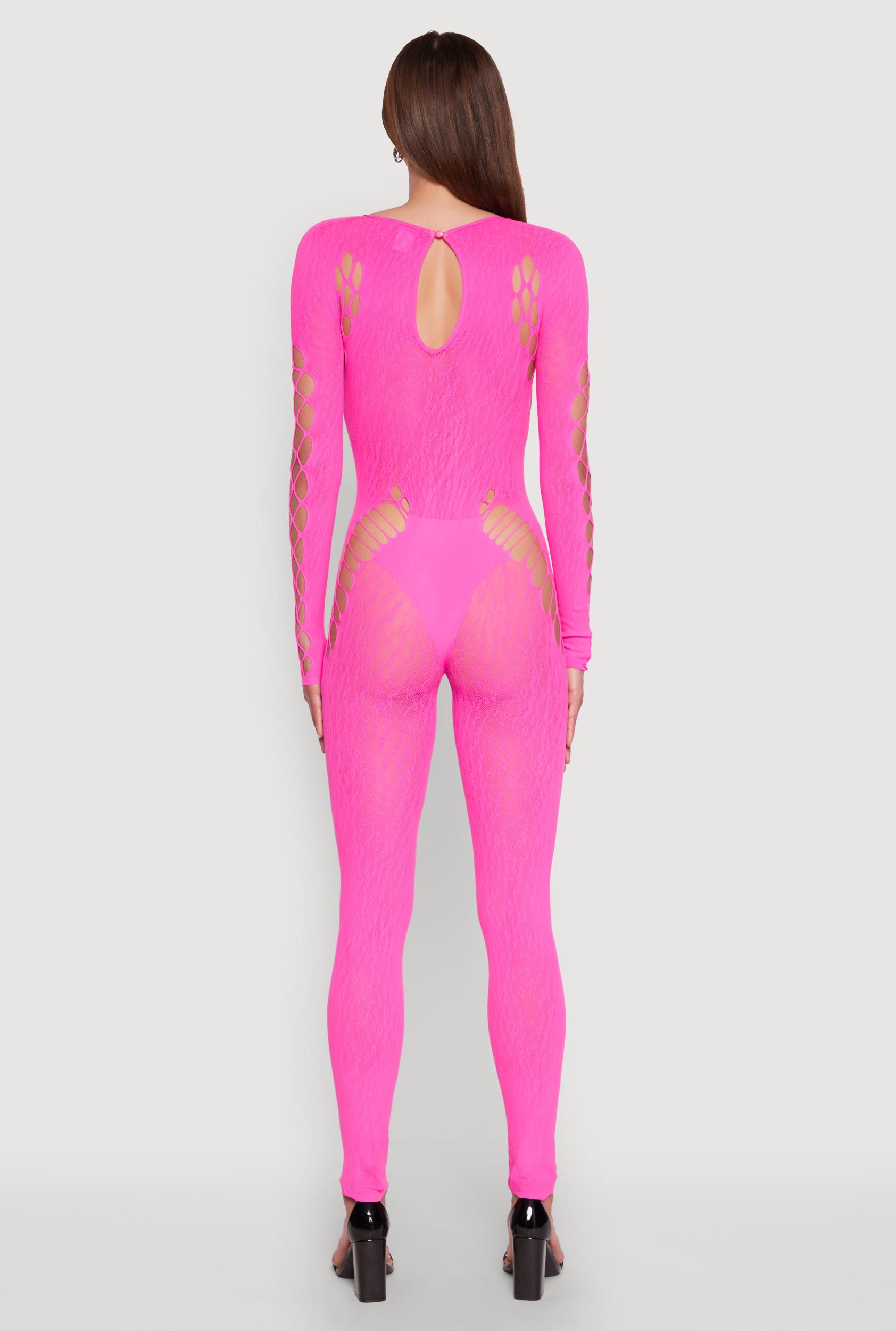 Seamless Leopard Print Laser Cut Fishnet Catsuit Female Product Image