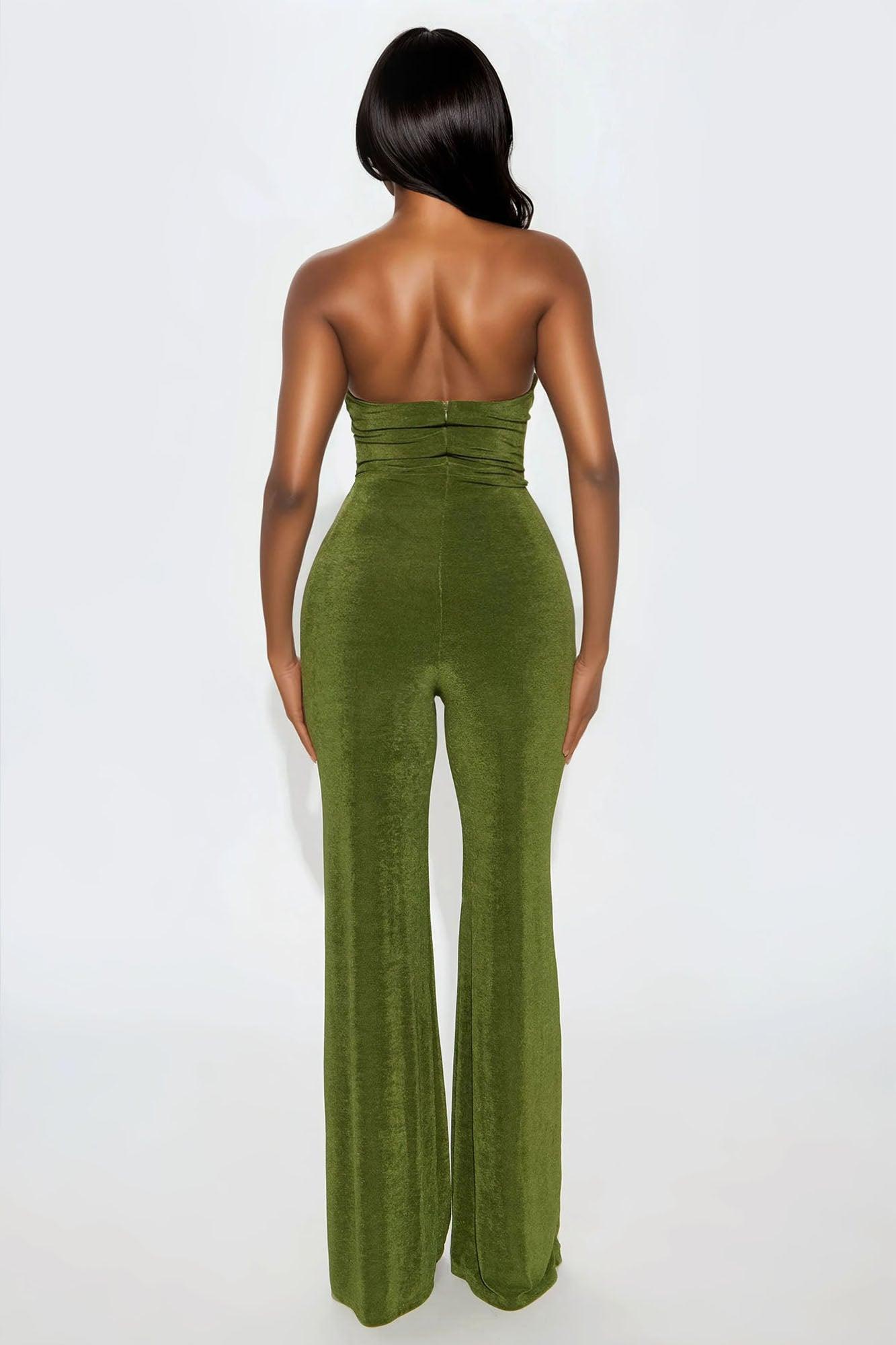 Touch Of Grace Slinky Wide Leg Jumpsuit - Green Product Image