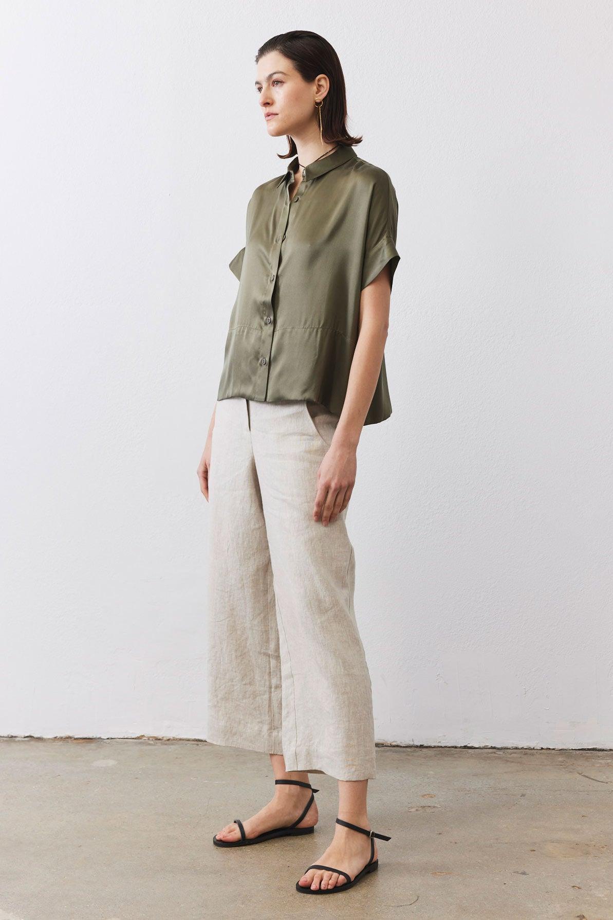 Boxy Washable Silk Cropped Blouse Product Image