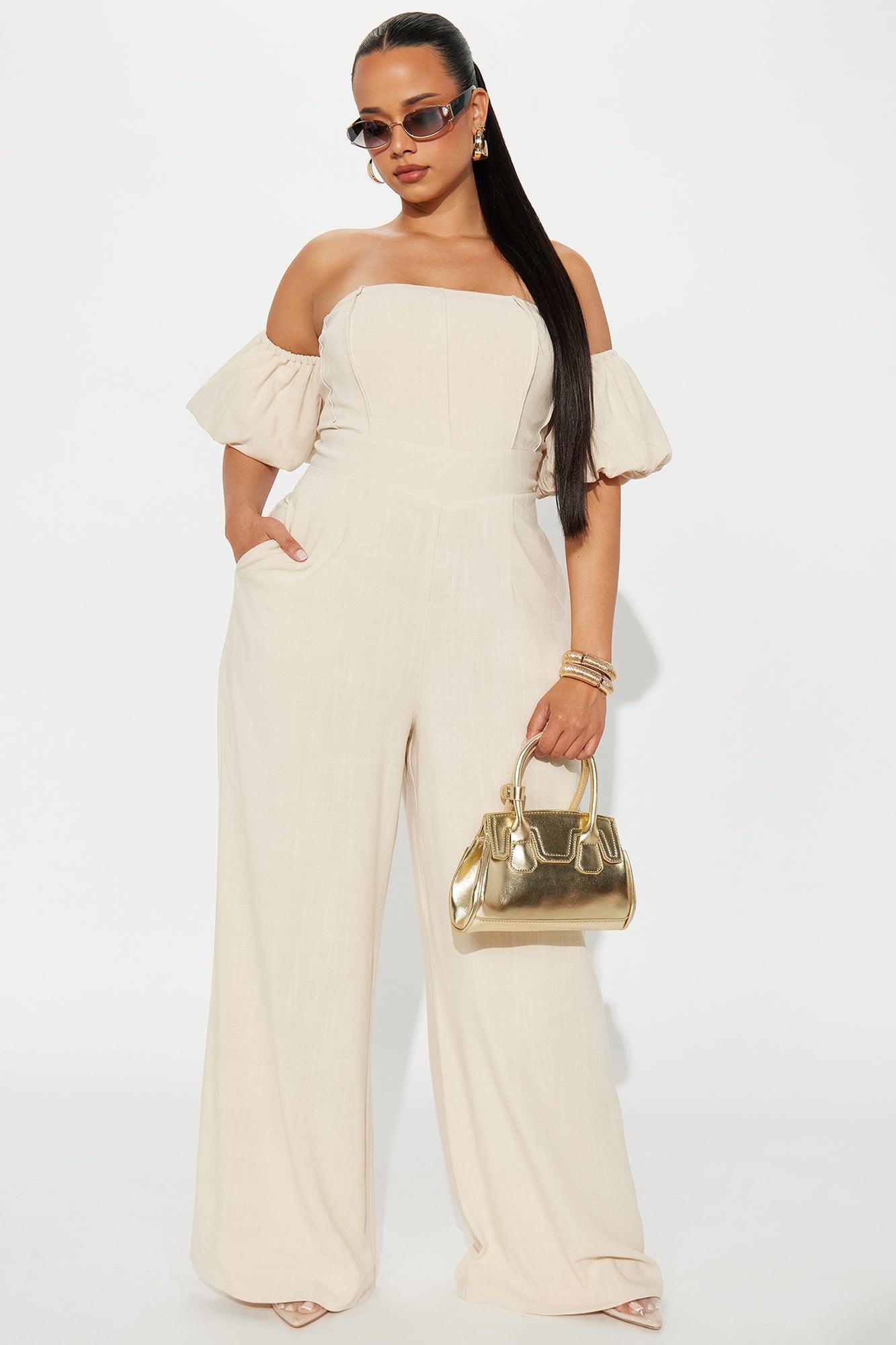 Out And About Linen Jumpsuit - Oatmeal Product Image