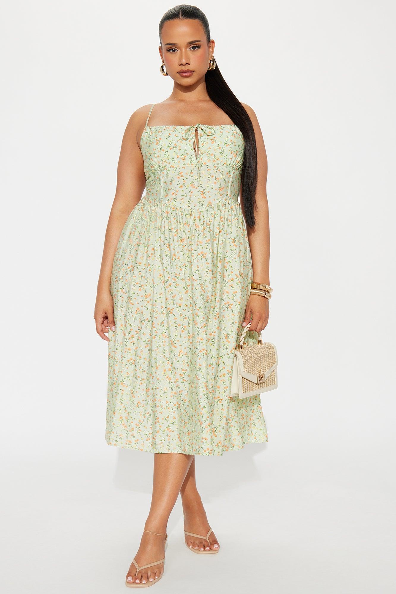 Ditsy Daisy Floral Midi Dress - Sage/combo Product Image