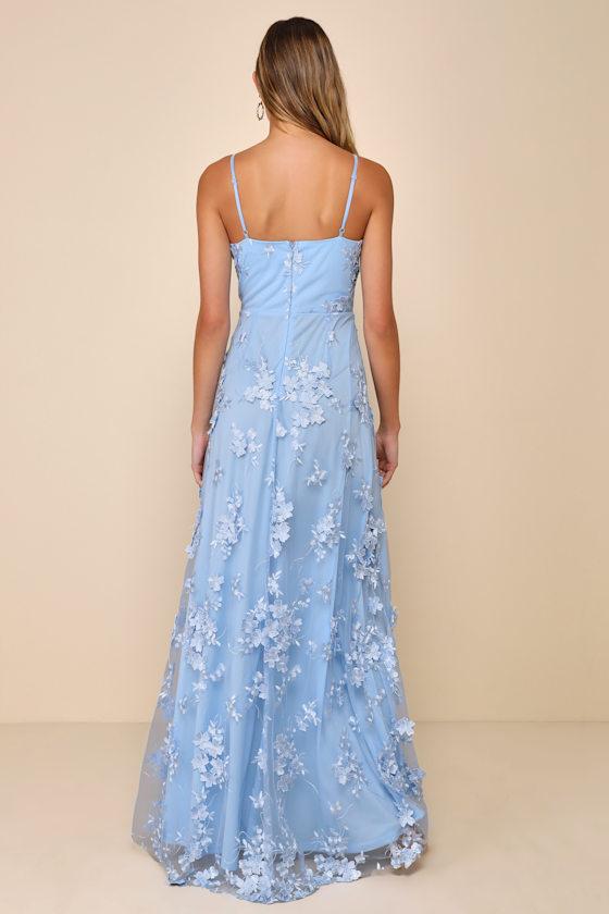 Rare Presence Powder Blue 3D Floral Surplice Maxi Dress Product Image