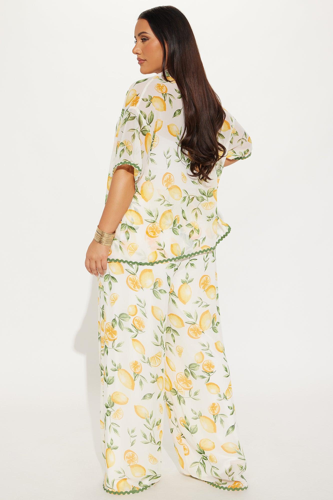 Lemon Twist Chiffon Wide Leg Pant Set - Yellow Product Image