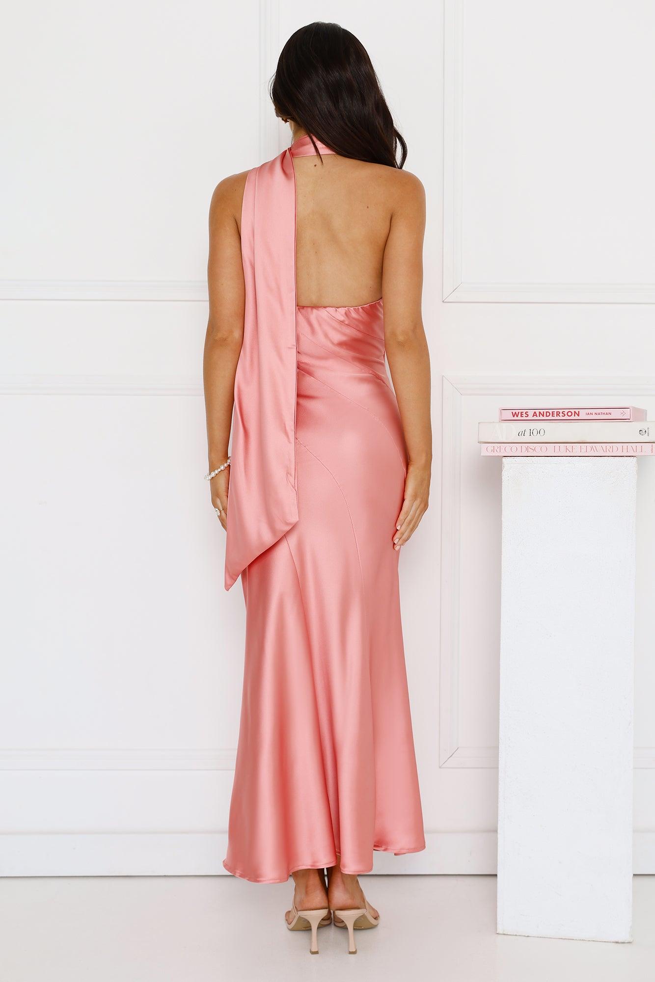 Kissed By Moonlight Satin Maxi Dress Pink Product Image
