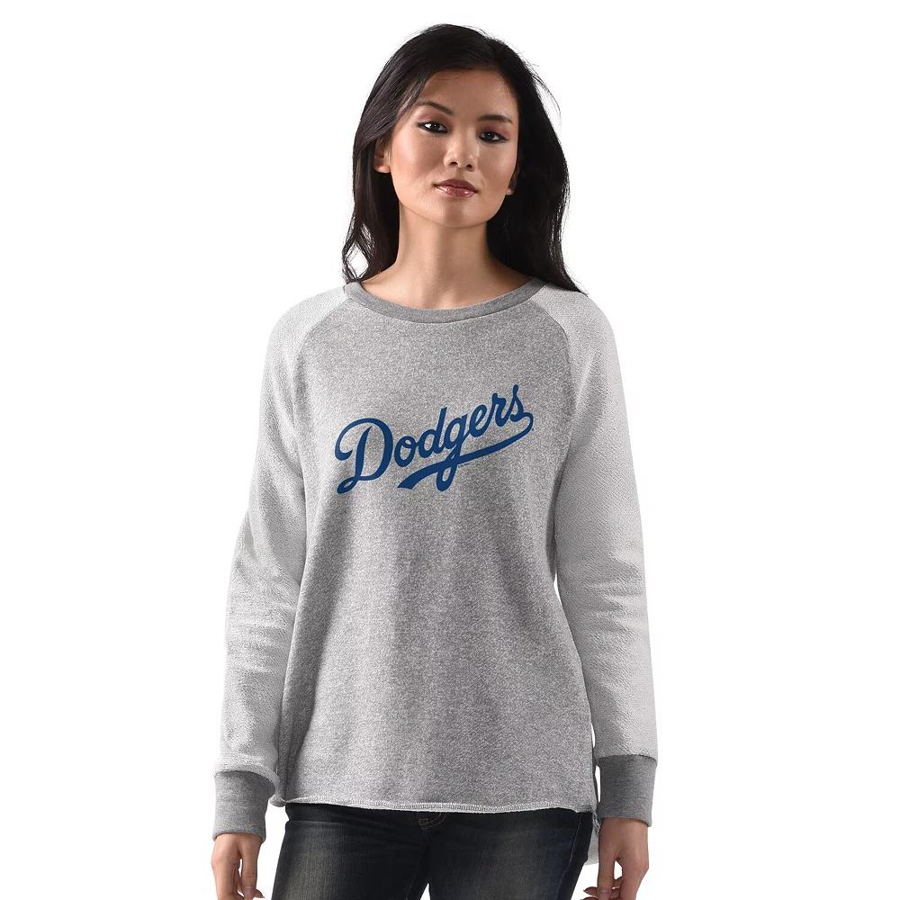 Women's G-III 4Her by Carl Banks  Heather Gray Los Angeles Dodgers Gridiron Raglan Pullover Sweatshirt, Size: Medium, Grey Product Image