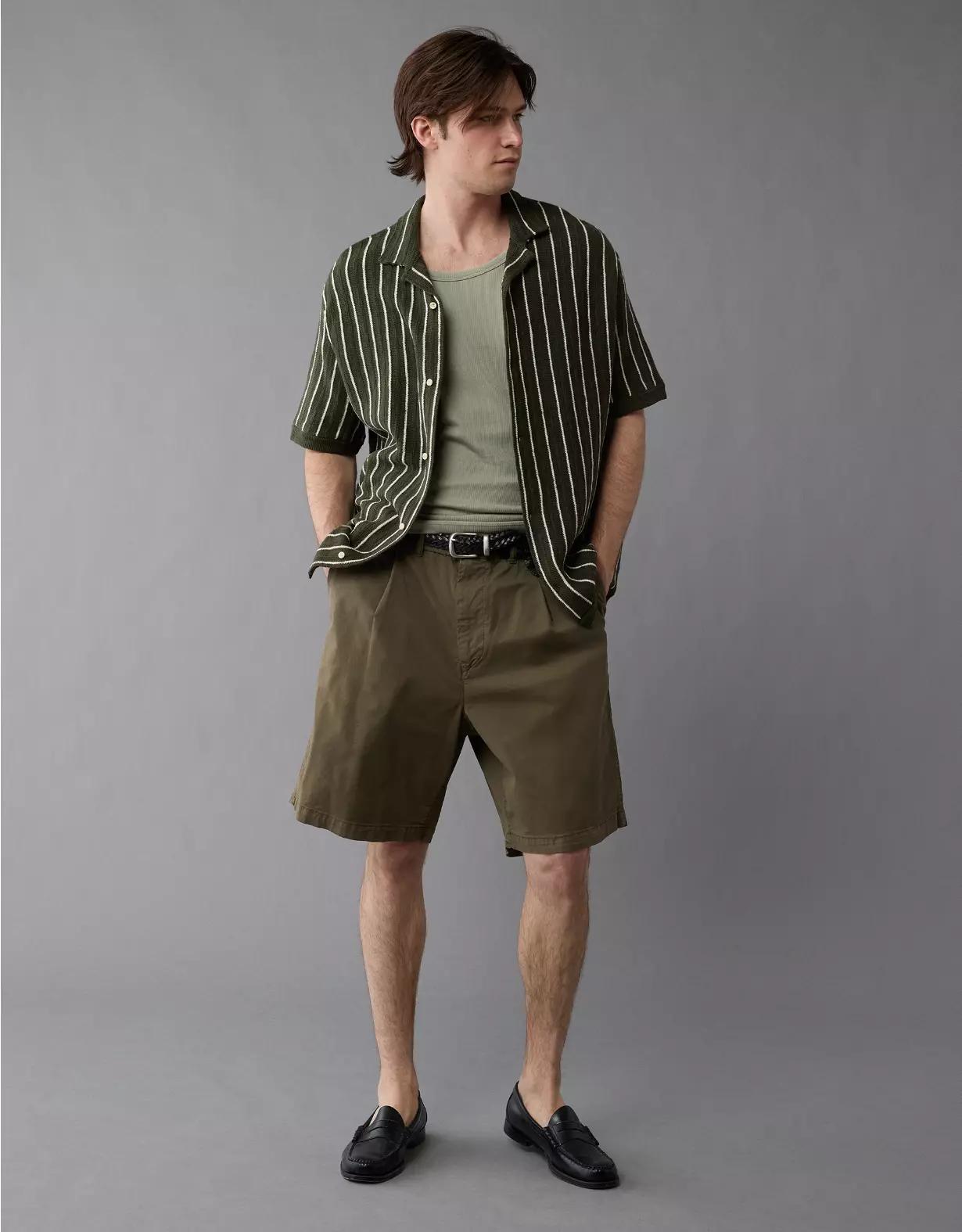 AE Weekend Pinstripe Button-Up Sweater Polo Shirt Product Image