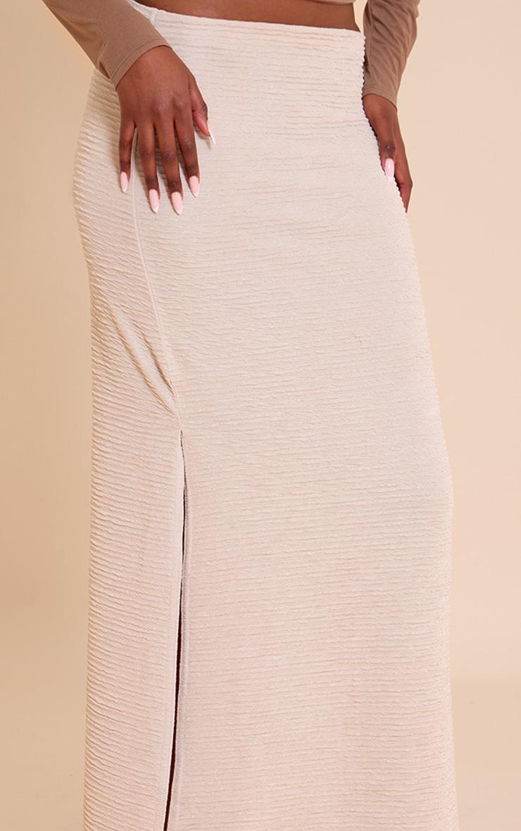 Beige Textured Jersey Mid Rise Maxi Skirt Product Image