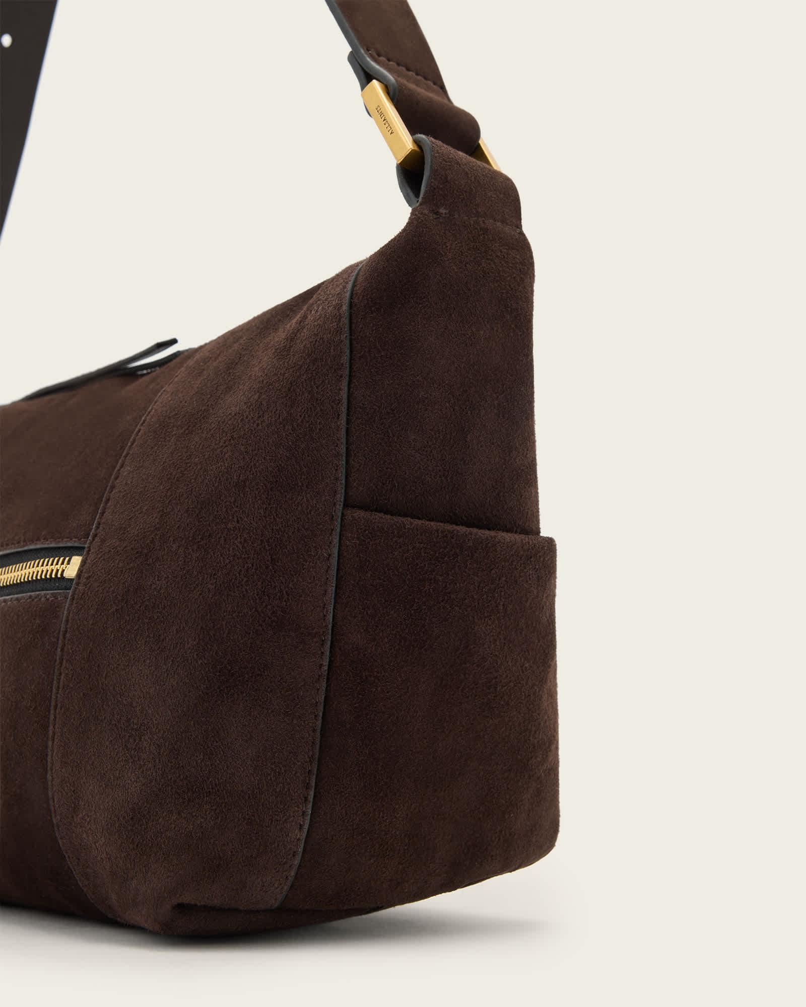 Vega Suede Shoulder Bag Bitter Brown | ALLSAINTS US Product Image