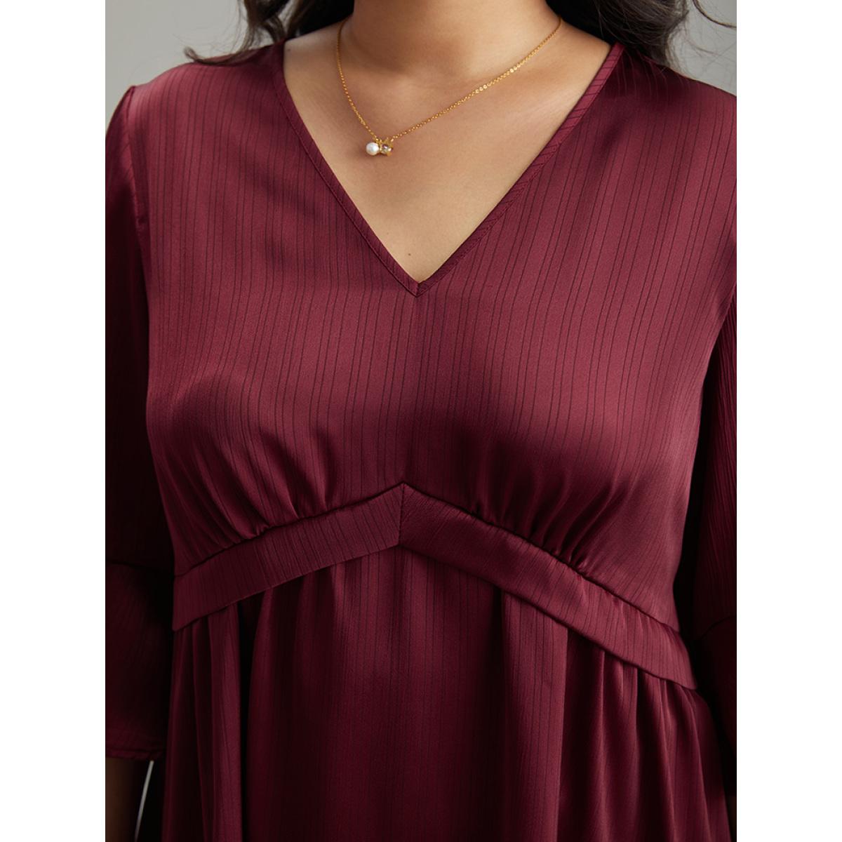 Plus Size Scarlet Anti-Wrinkle V Neck Gathered Ruffle Sleeve Blouse Women Office Elbow-length sleeve V-neck Office Blouses BloomChic 18-20/2X Product Image