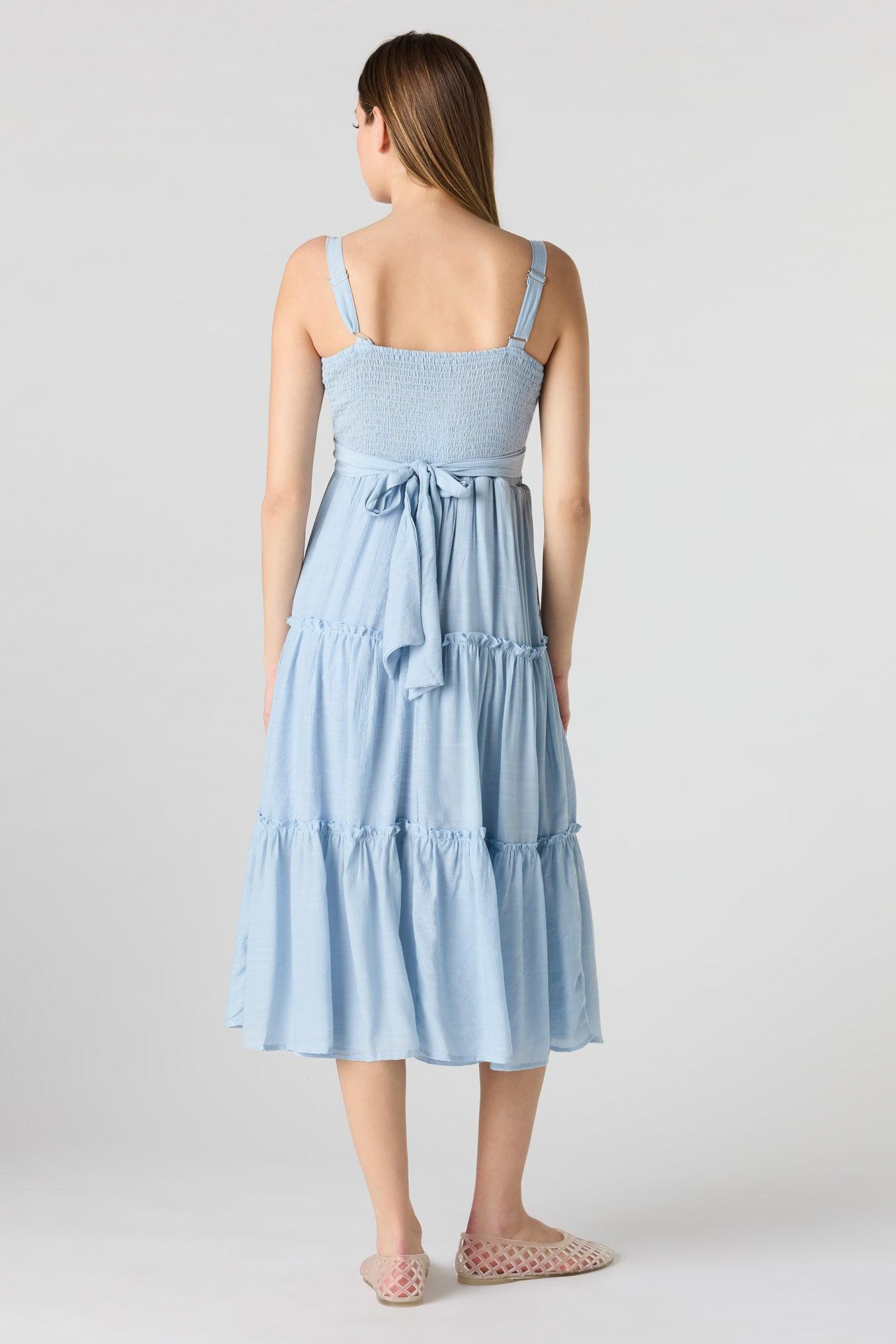 Tie Waist Tiered Midi Dress Female Product Image