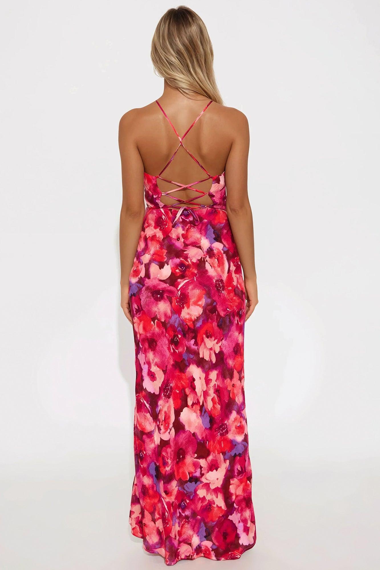 Felicity Floral Lace Up Maxi Dress - Pink/combo Product Image