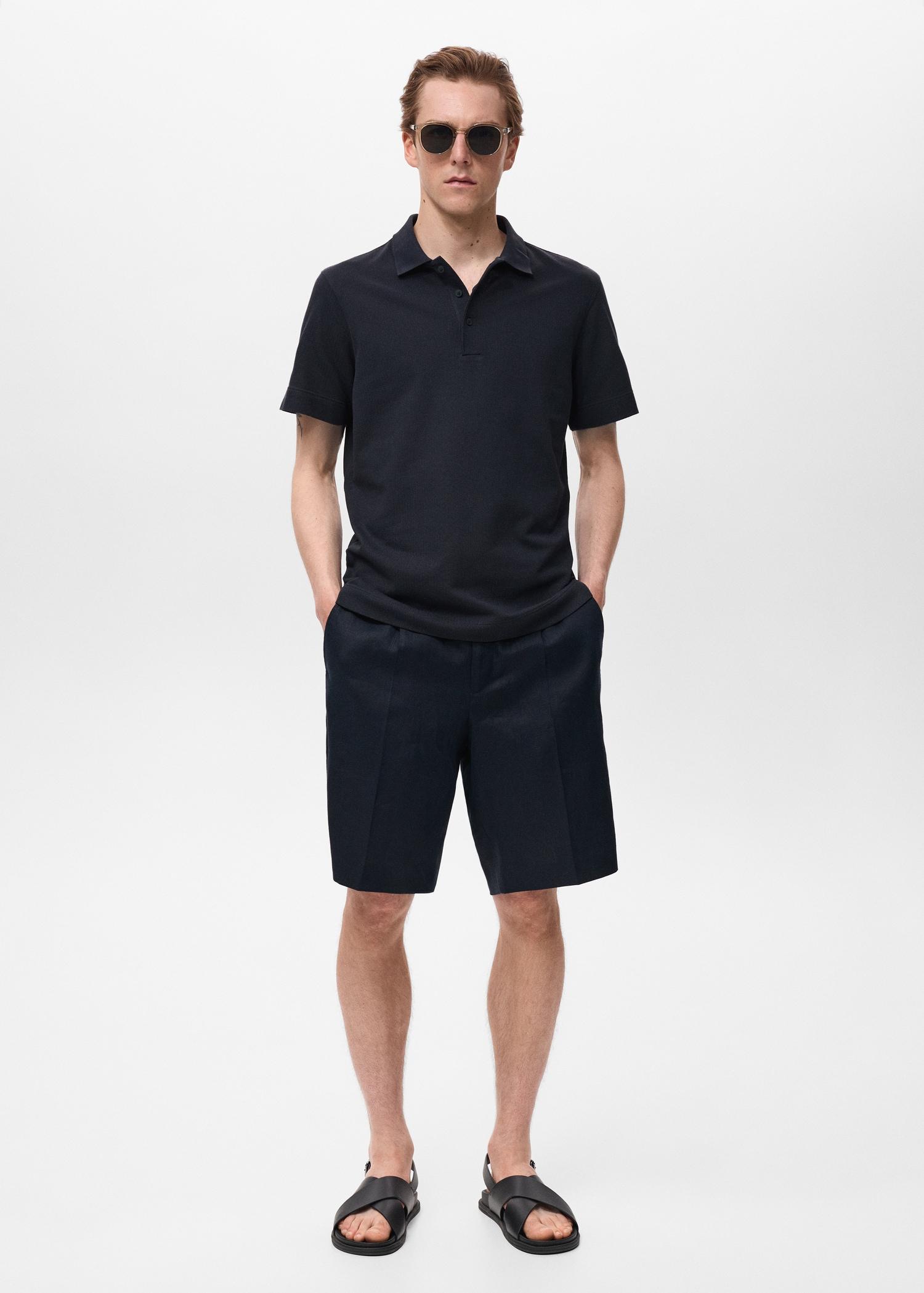 Fine rib-knit polo shirt - Men | MANGO USA Product Image