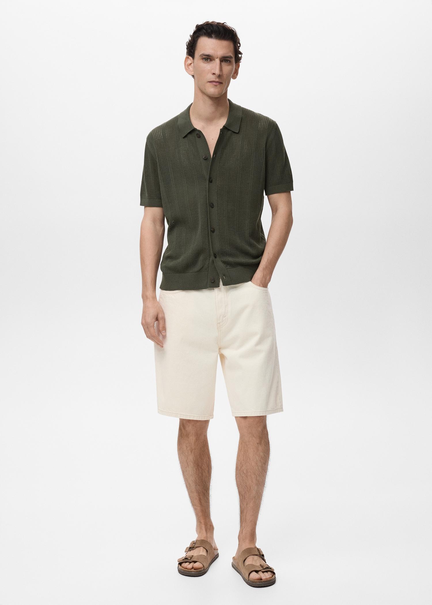 Striped openwork knitted shirt - Men | MANGO USA Product Image