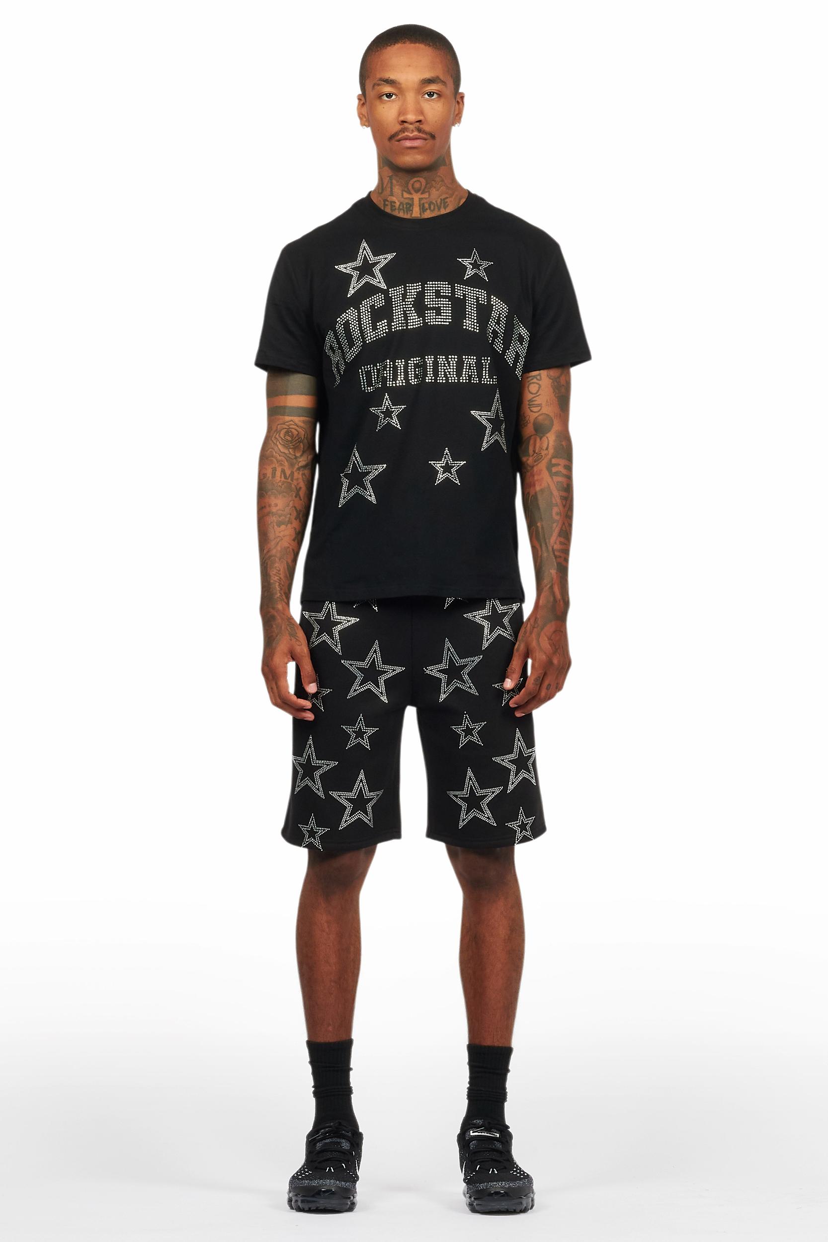 Nox Black Rhinestone T Shirt Short Set Male Product Image