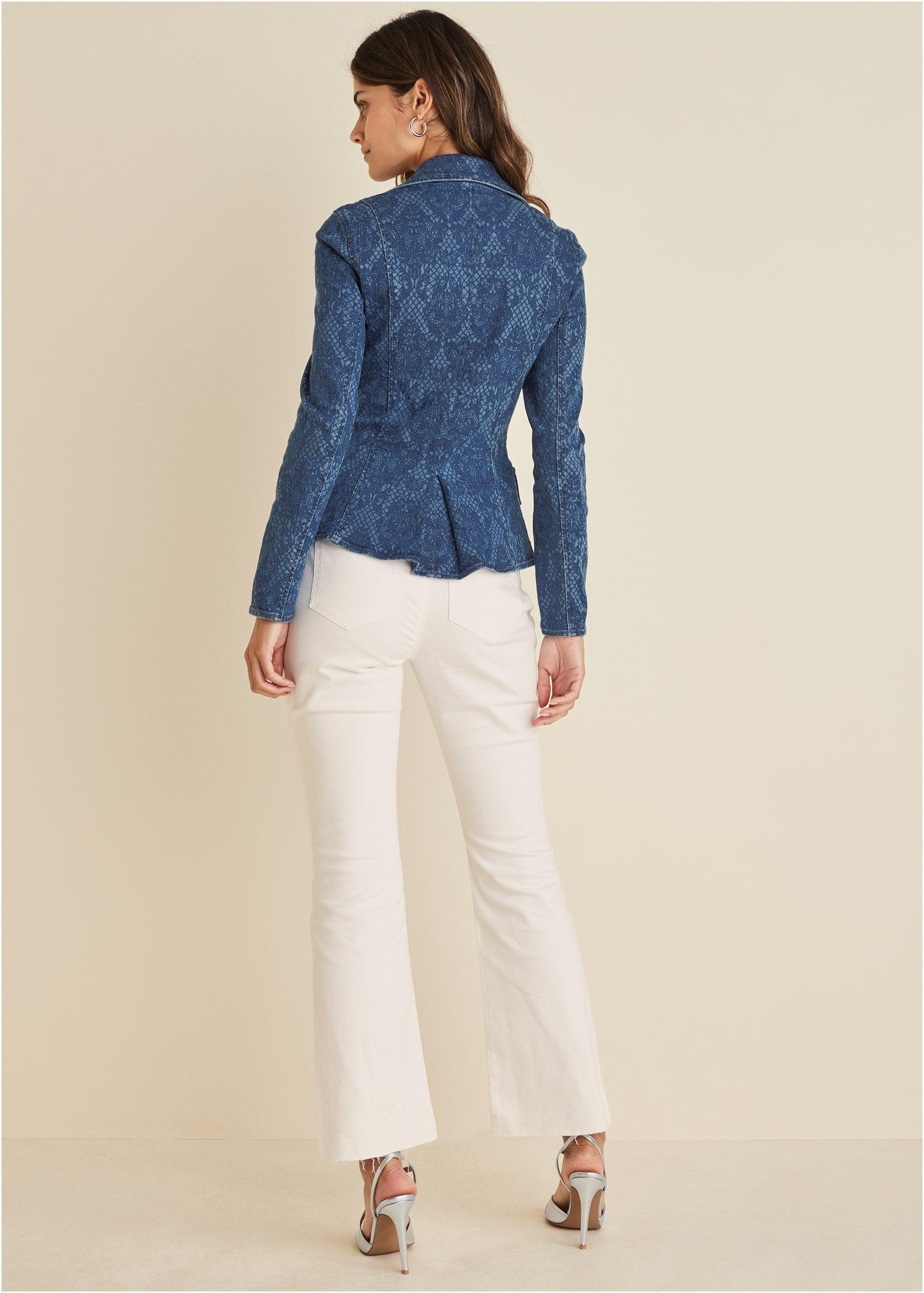 Lace Print Denim Blazer - Medium Wash Product Image