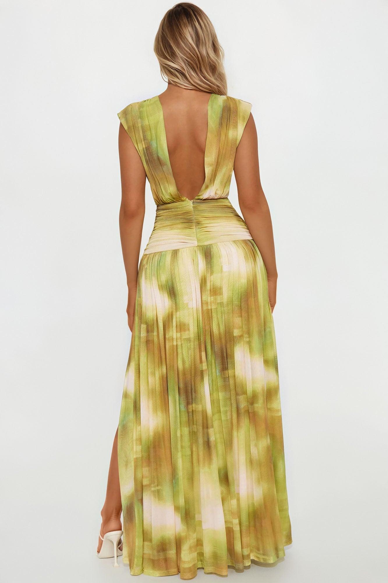 Katie Mesh Maxi Dress - Olive/combo Product Image