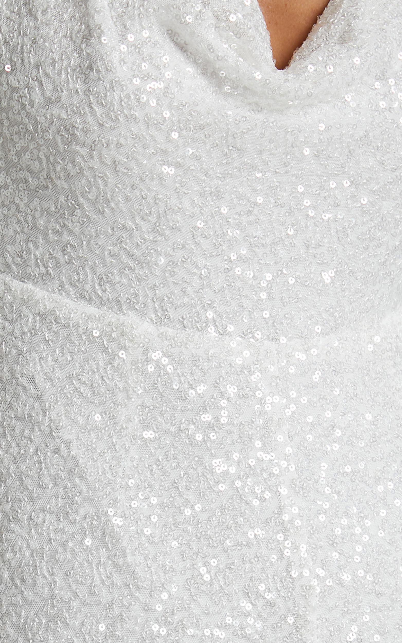 Malisha Jumpsuit - Cowl Neck Backless Jumpsuit in White Sequin Product Image