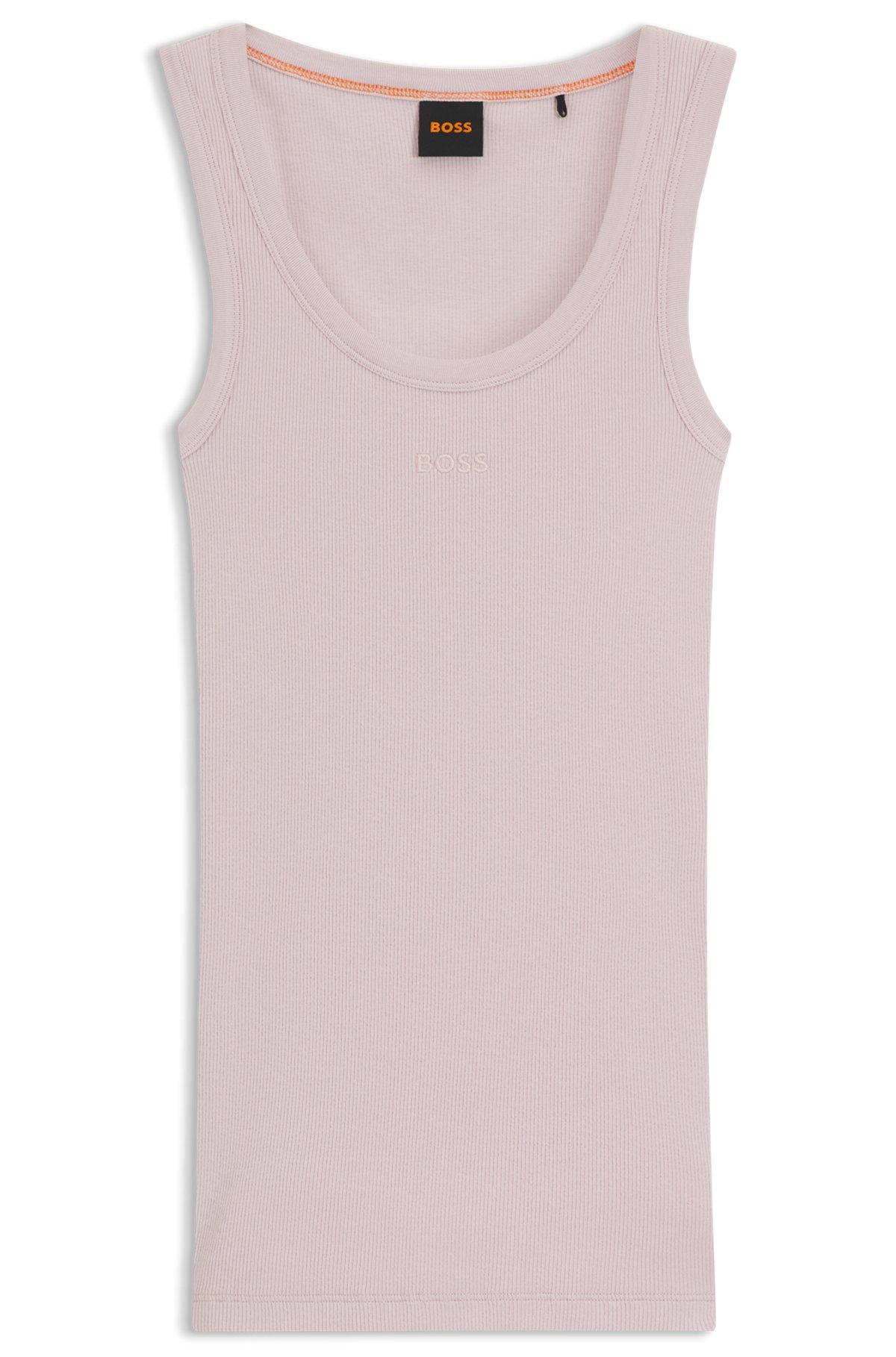 BOSS - Stretch-cotton slim-fit top with ribbed structure - Light Purple Product Image