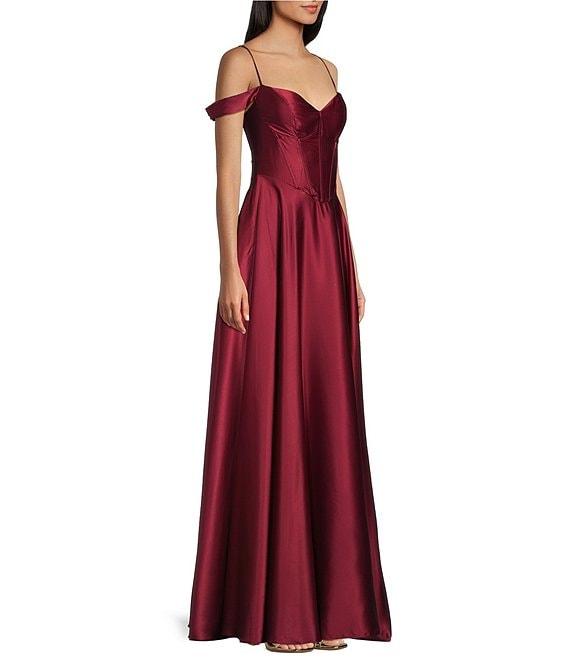 B. Darlin Sweetheart Off Shoulder Strap Front Slit A-Line Dress Product Image