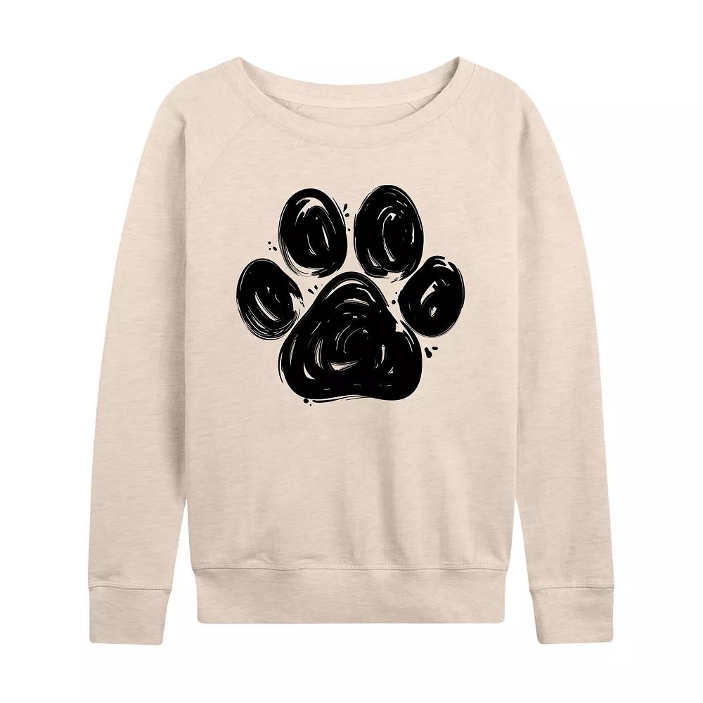 Women's Brushstroke Paw Print French Terry Long Sleeve Tee, Girl's,  Product Image