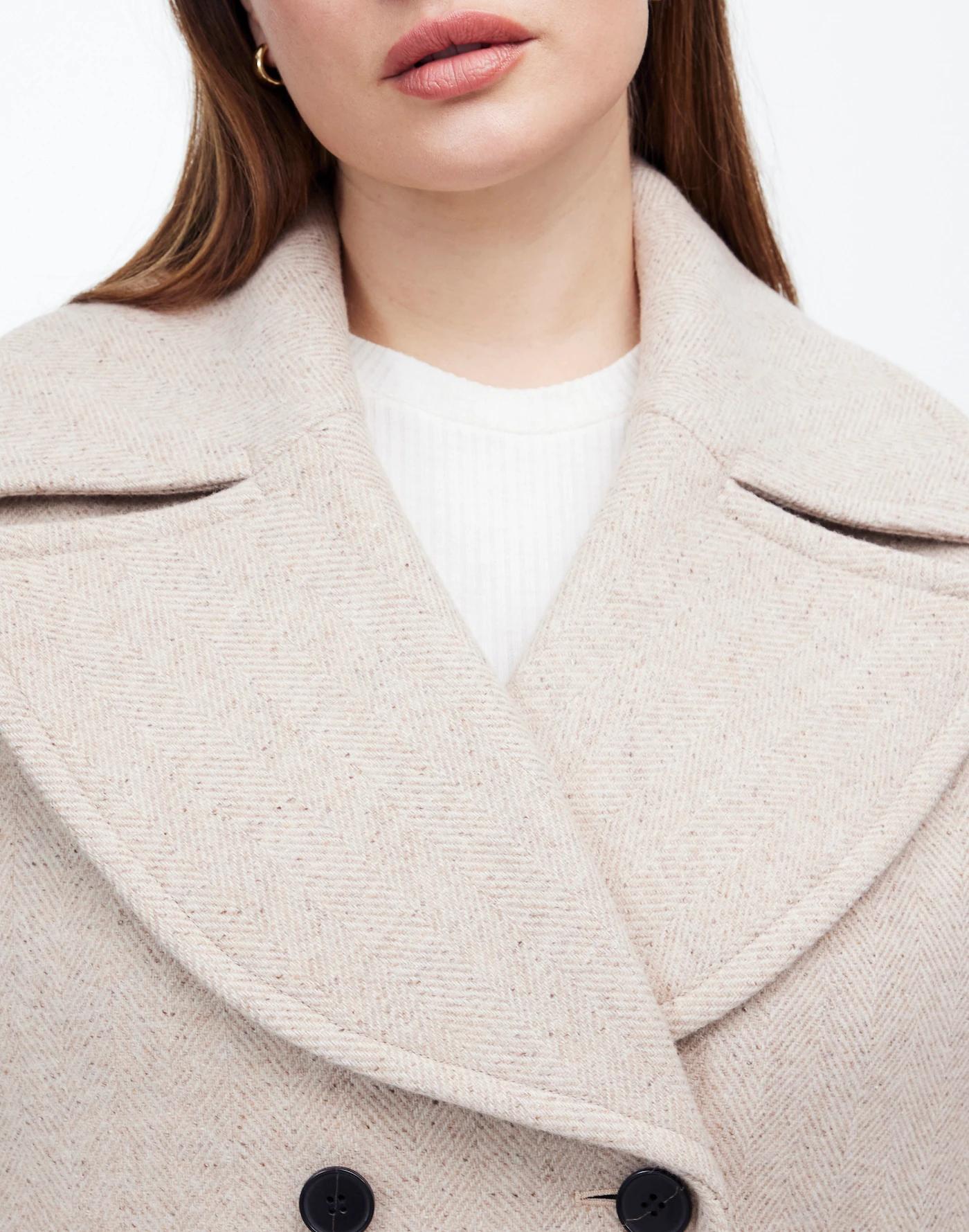 Plus Oversized-Collar Short Peacoat in Herringbone Product Image