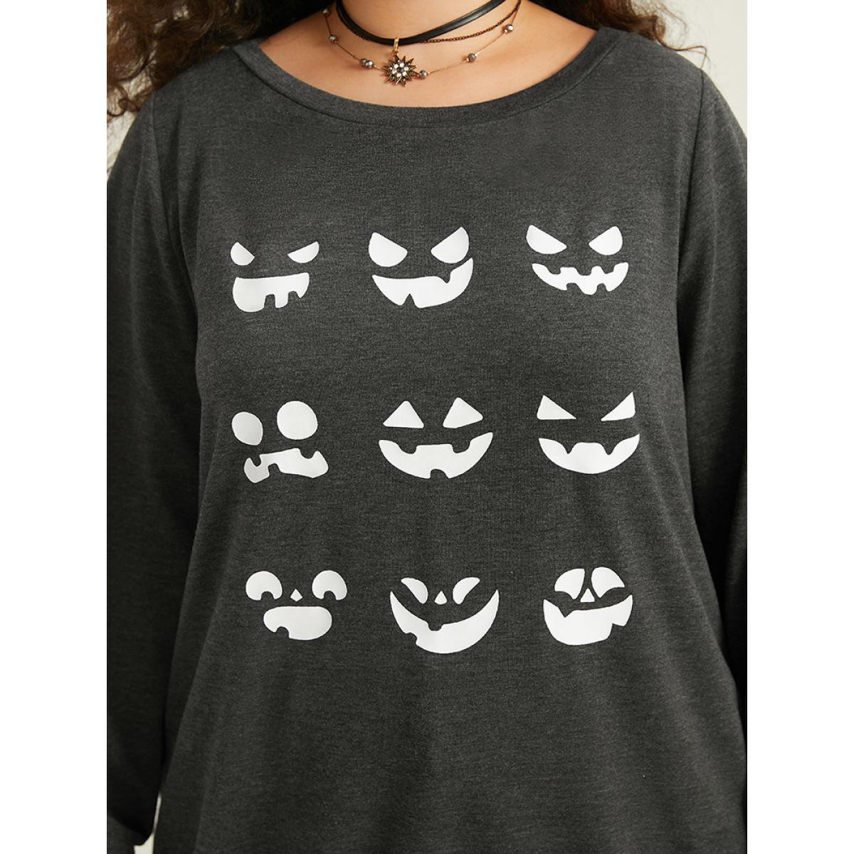Plus Size Round Neck Halloween Print Sweatshirt Women DimGray Casual Printed Festival-Halloween Sweatshirts BloomChic 10/M Product Image