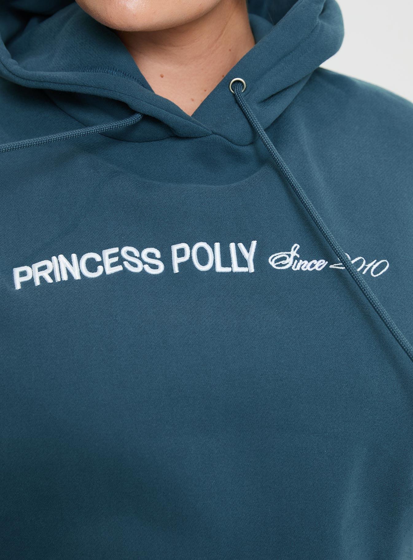 Princess Polly Hooded Sweatshirt Block / Cursive Text Slate Curve Product Image