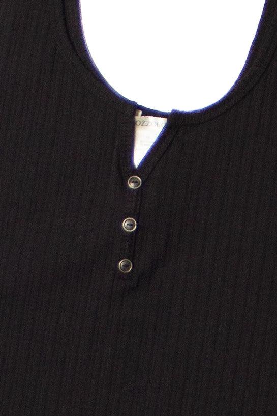 Extended Sizes Black Notch Henley Tank Product Image