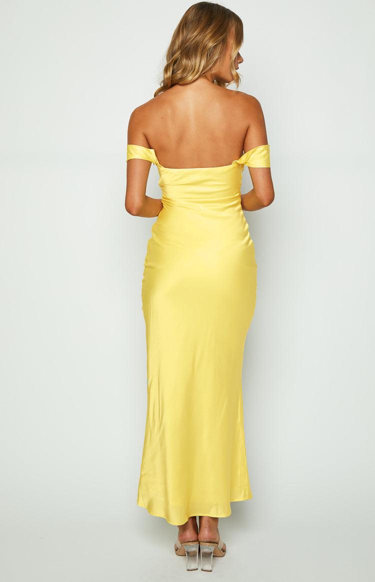 Ella Light Yellow Off Shoulder Formal Maxi Dress Product Image