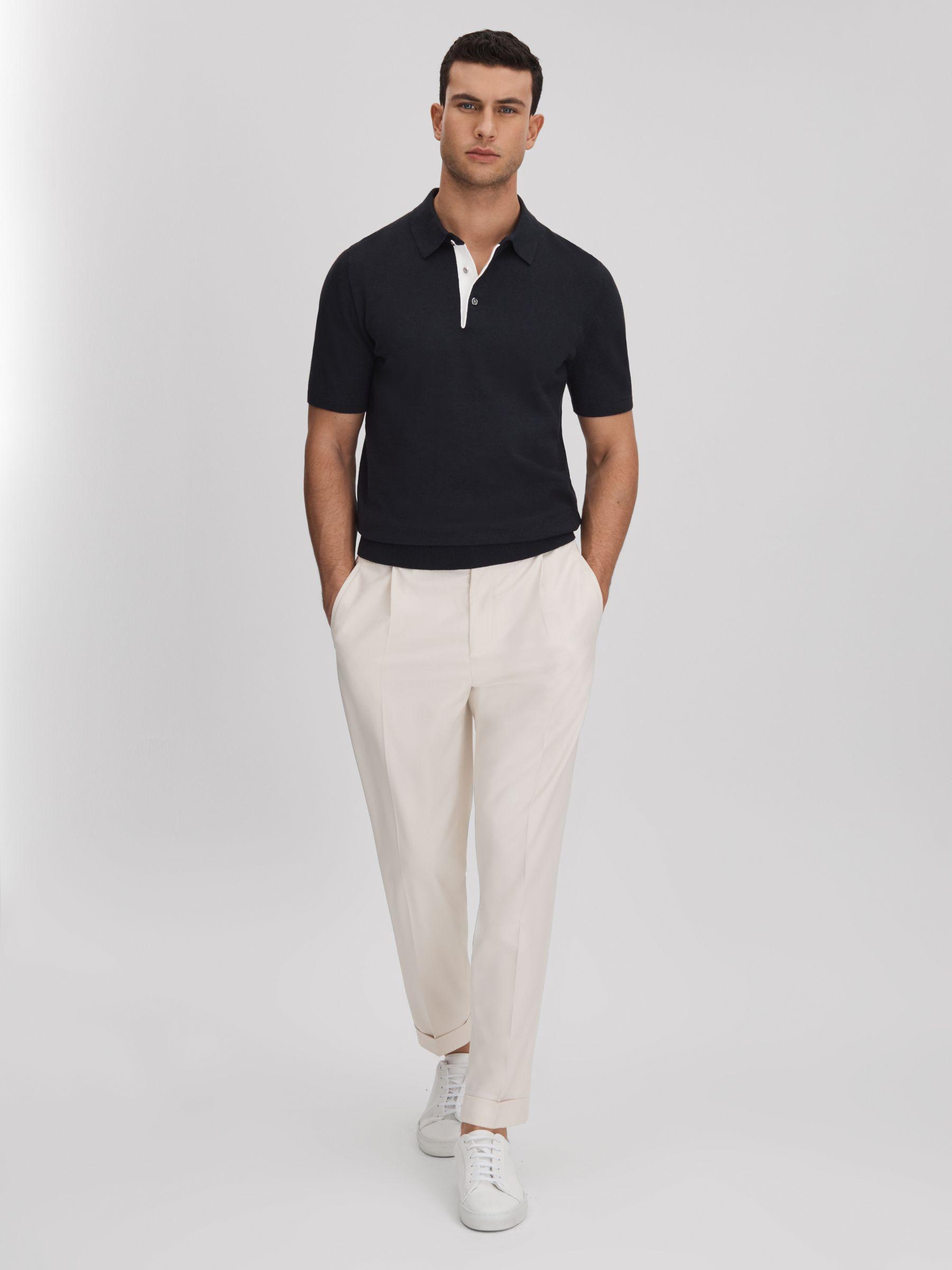 Cotton Blend Contrast Polo Shirt in Navy Product Image