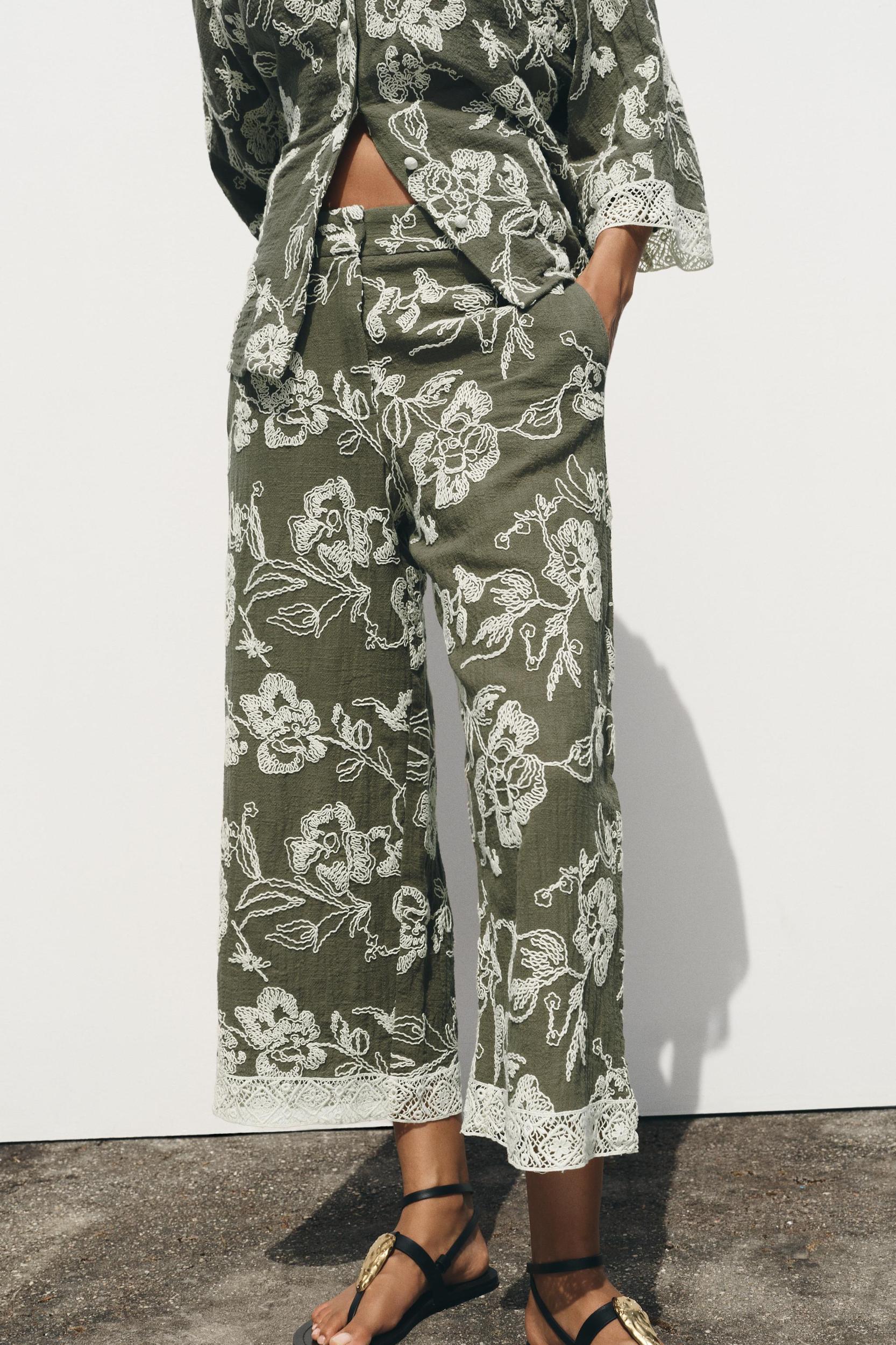 GUIPURE HEM EMBROIDERED PANTS Product Image