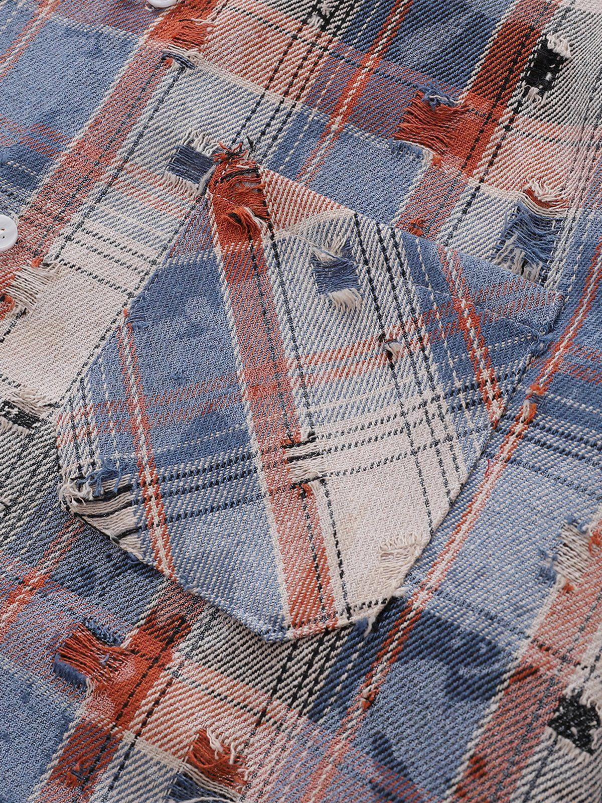 Aelfric Eden Plaid Distressed Long Sleeve Shirt Product Image