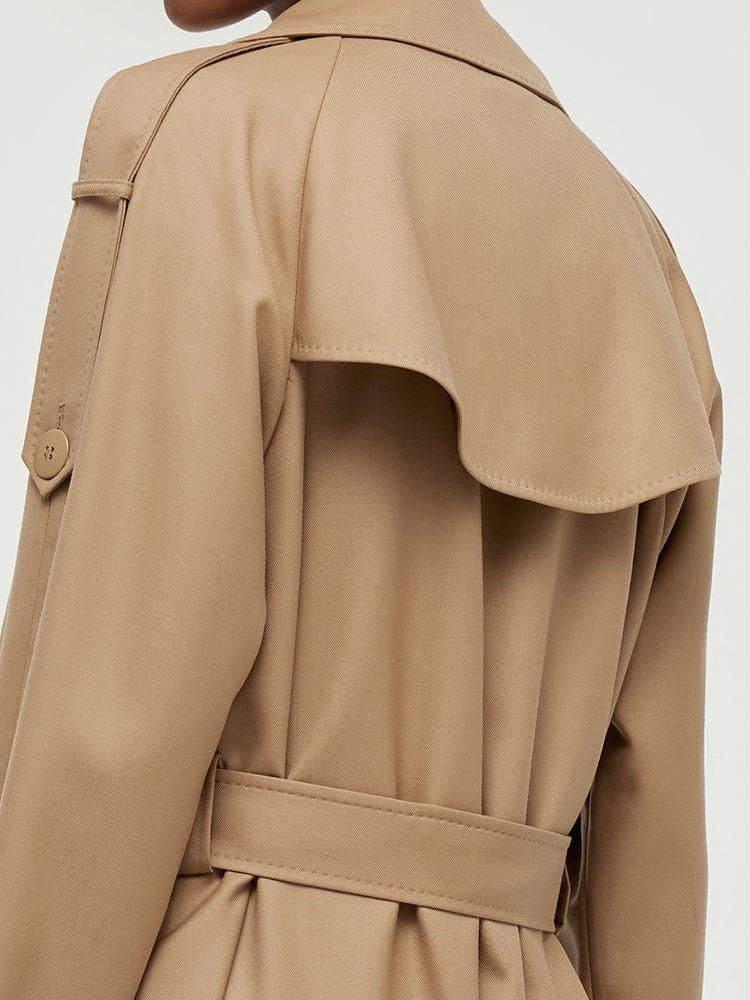Worsted Wool Lapel Women Trench Coat With Belt Product Image