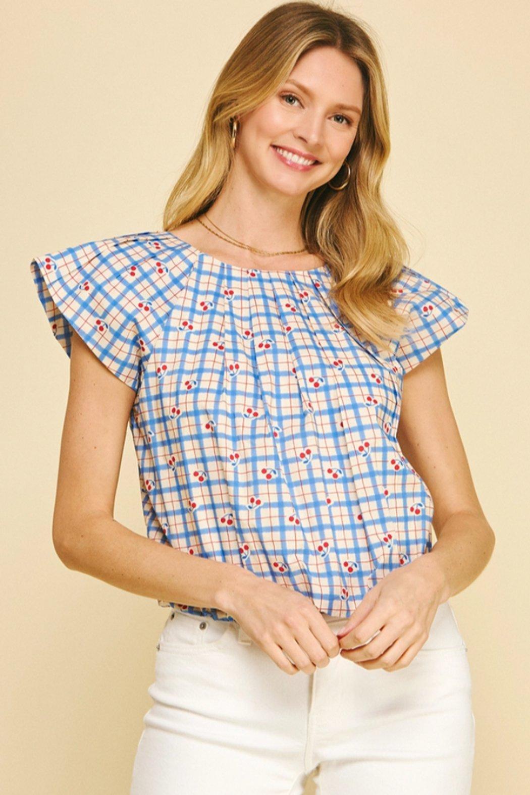 Checker with Cherry Print Blouse Top Product Image