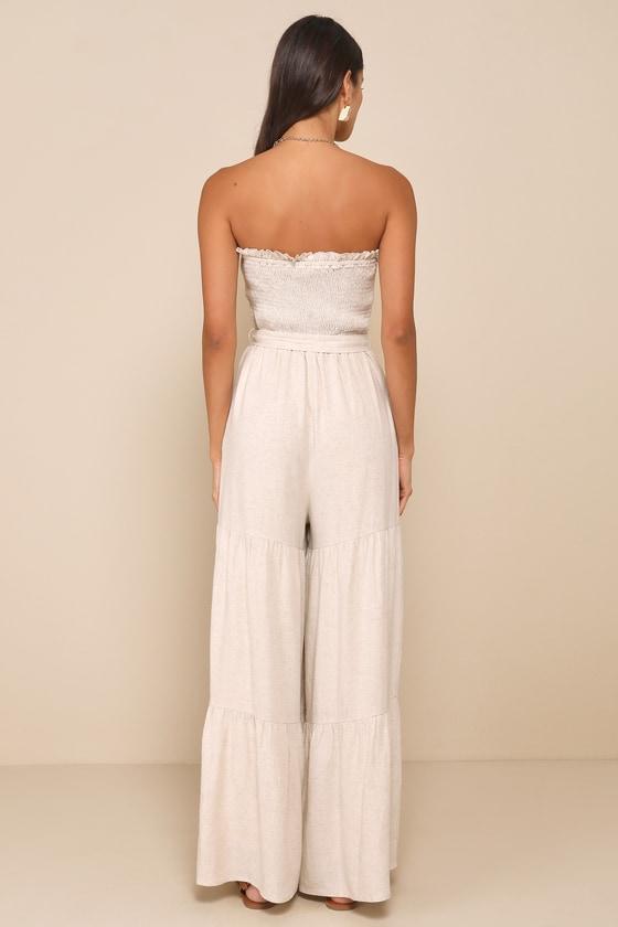Effective Charm Beige Linen Strapless Jumpsuit Product Image