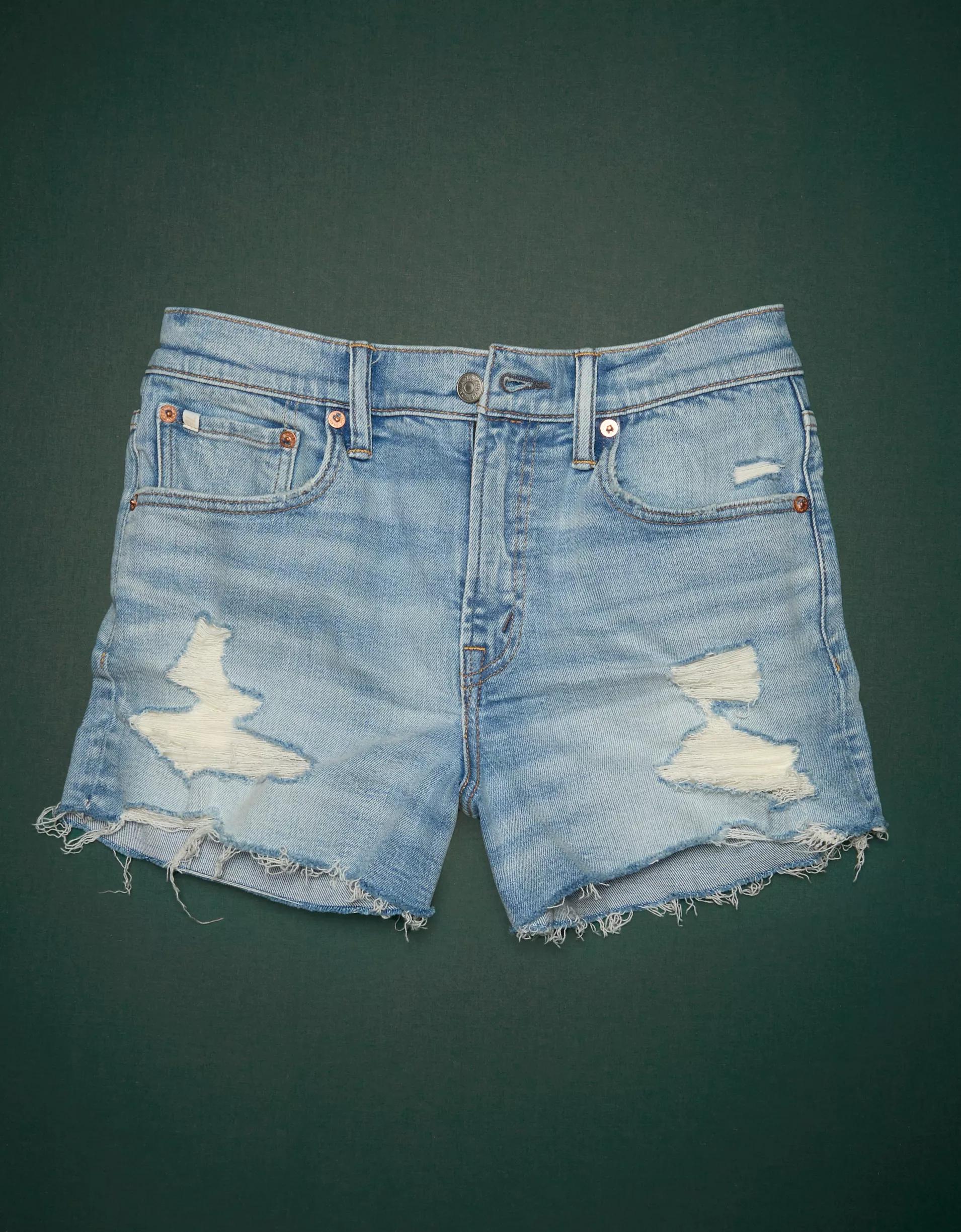 AE77 Premium High-Waisted Cut-Off Denim Short Product Image
