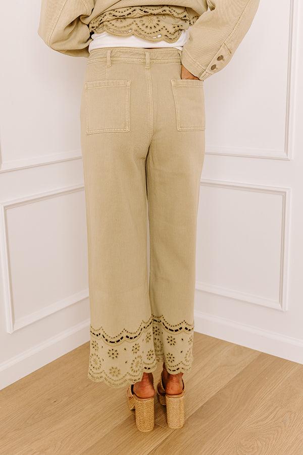 The Clara High Waist Wide Leg Eyelet Jean in Light Martini Olive Product Image