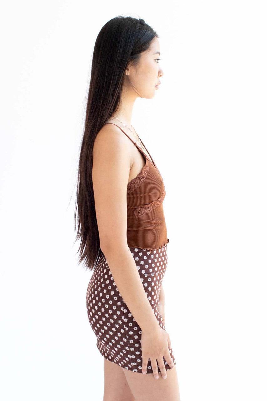Chestnut Lace Trimmed Ribbed Cami Product Image